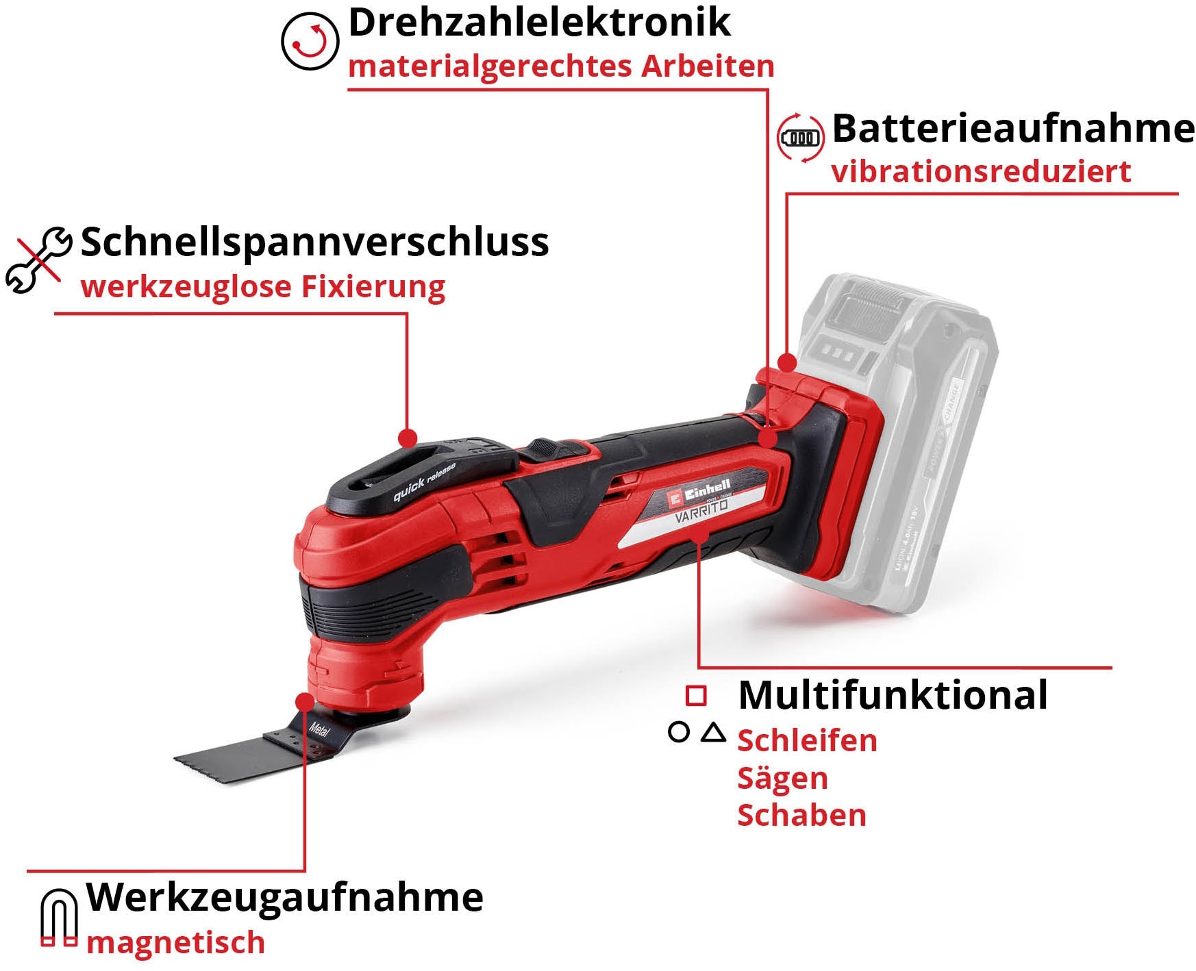 Einhell Akku-Multifunktionswerkzeug »»VARRITO««, Power X-Change, Inkl. Akku, Zubehör und Aufbewahrungskoffer