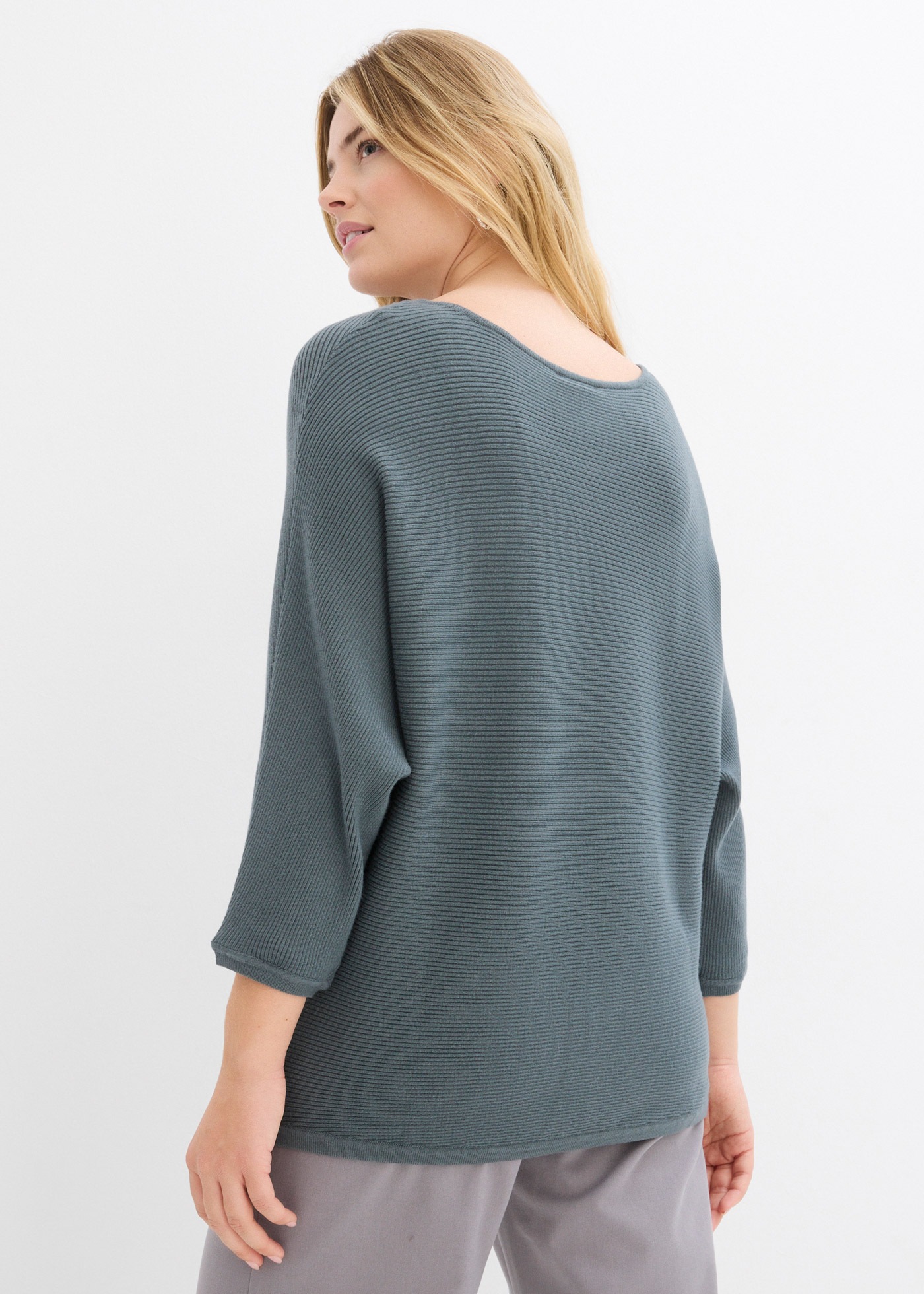 bonprix Strickpullover 1 aus Viskose, mit Rippstruktur, halber Fledermausar günstig online kaufen