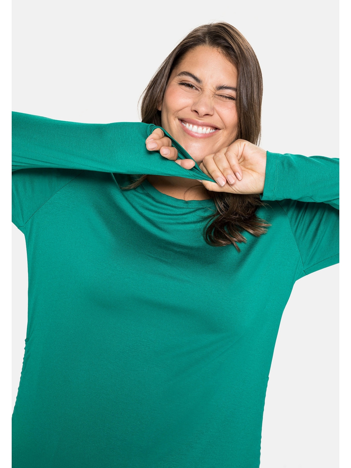 Sheego Longshirt »Große Größen«, mit Raffungen am Saum für bestellen | BAUR | V-Shirts
