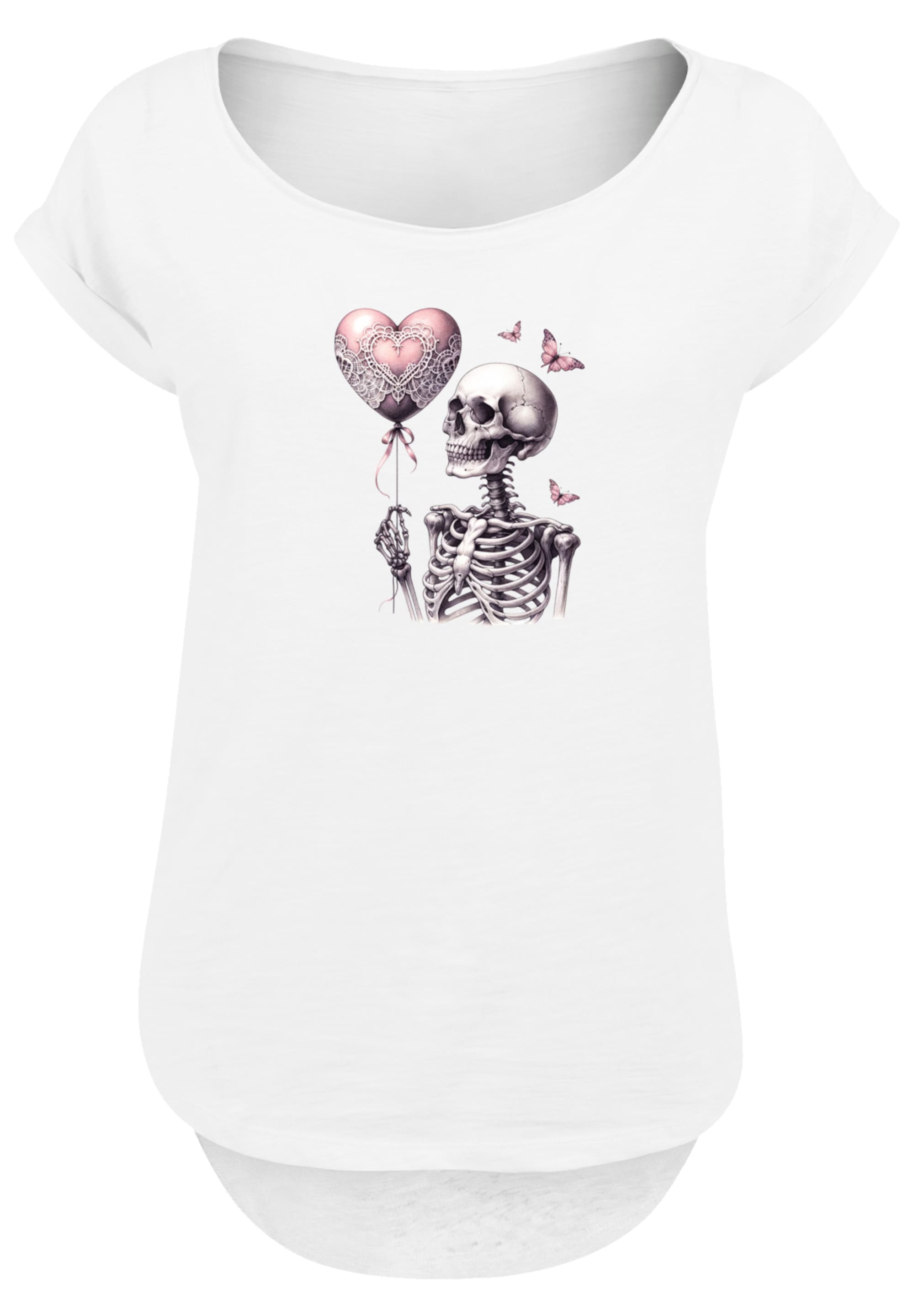 F4NT4STIC T-Shirt »Skelett hält Herzballon«, Premium Qualität
