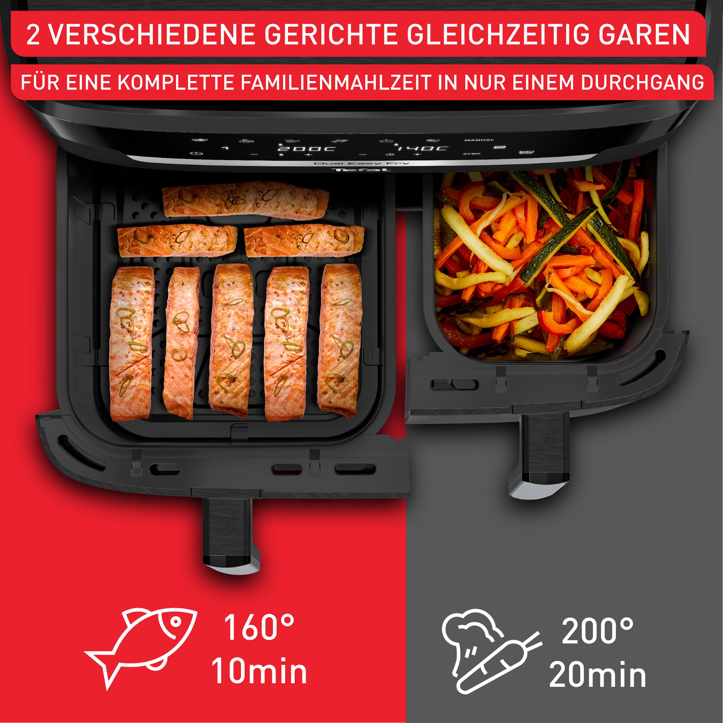 Tefal Heißluftfritteuse »EY9428 Dual Easy Fry XX«, 2700 W, 2 Schubladen, 6,5l + 4,5l, 7 voreingestellte Programme, Rezepte-App