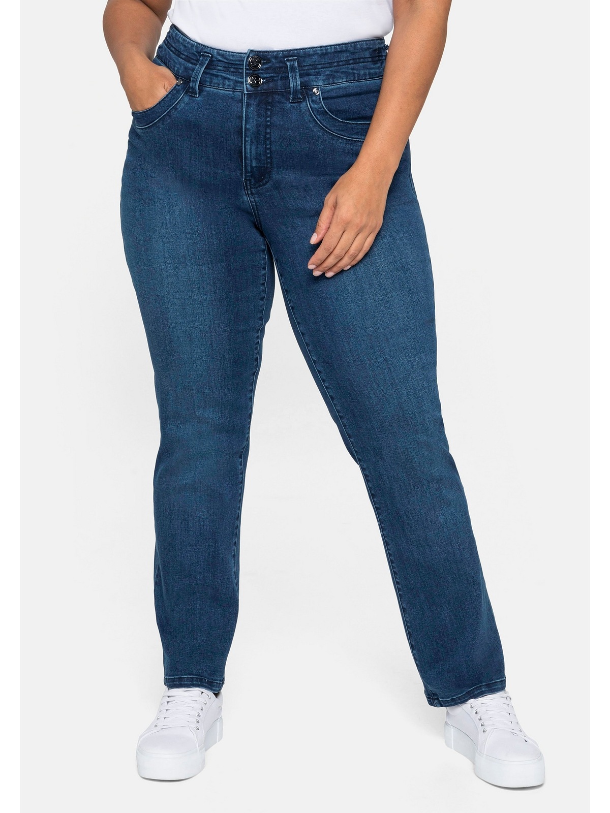 für online kräftige Sheego Gerade Jeans eine Größen«, kaufen | BAUR Oberschenkel und MANUELA »Große Taille schmale