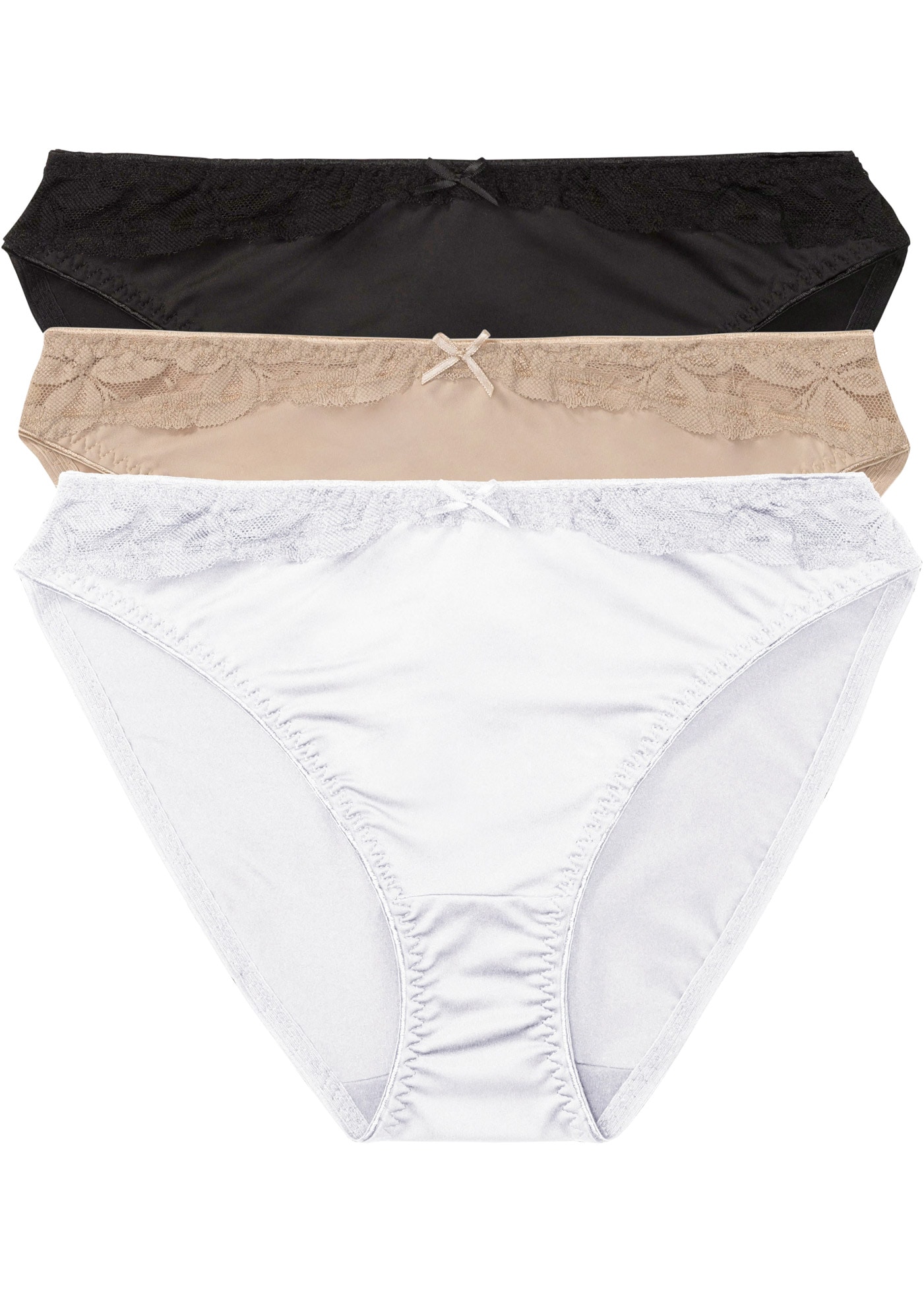 bonprix "Slip mit Spitze (3er Pack)" Packung, 3 Stk. mit zweifarbigem Stickereieinsatz, mit zarter Spitze, 3er Pack