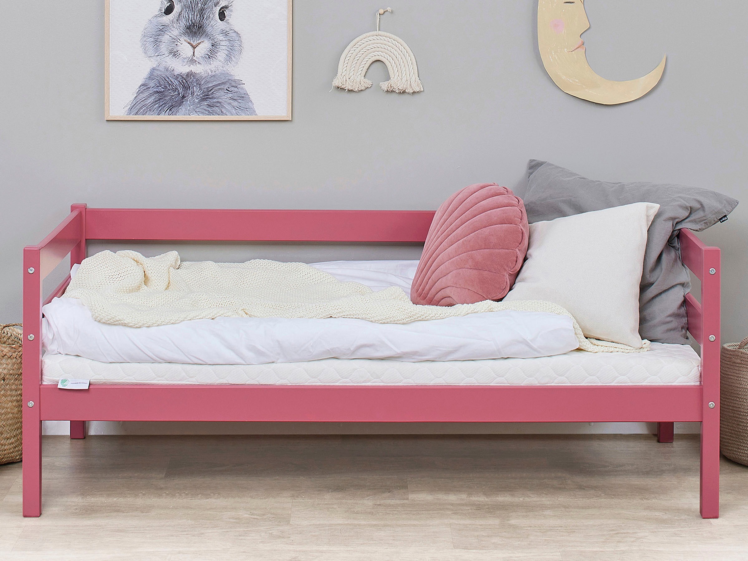 Einzelbett HOPPEKIDS, B:76cm H:65cm L:166cm, rosa, Kiefer massiv, Betten, "ECO Comfort Kinderbett, Kiefer Massivholz, Jugendbett inkl. Rollrost",