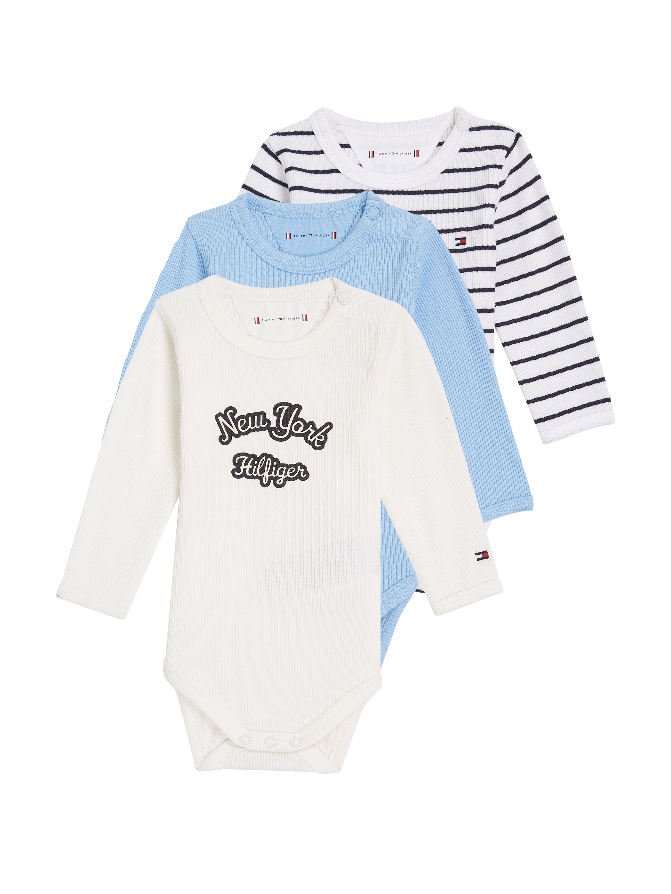 Tommy Hilfiger Langarmbody "RIB 3 PACK GIFTBOX", Baby bis 2 Jahre, uni/bedruckt/gestreift