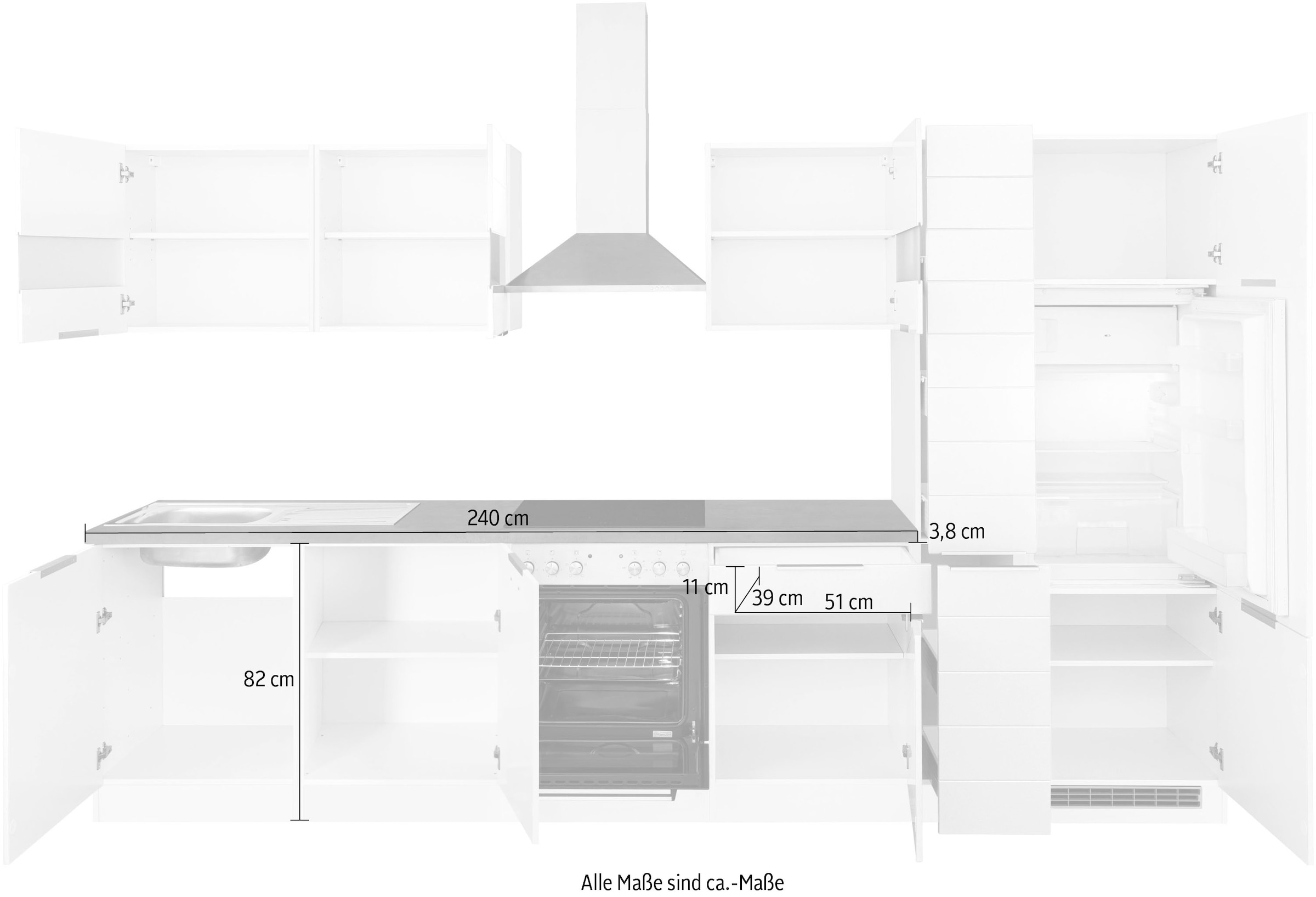 HELD MÖBEL Küche »Luhe«, oder wahlweise breit, BAUR 330 mit gefräste ohne E-Geräten, | bestellen MDF-Fronten cm