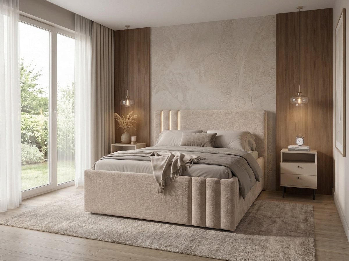 Home affaire Polsterbett "AESSIA in 2 Breiten- 160 und 180 cm, mit/ohne Bettkasten, Chenille" Stauraumbett, gepolstertes Kopfteil, ohne Matratze, modernes Design