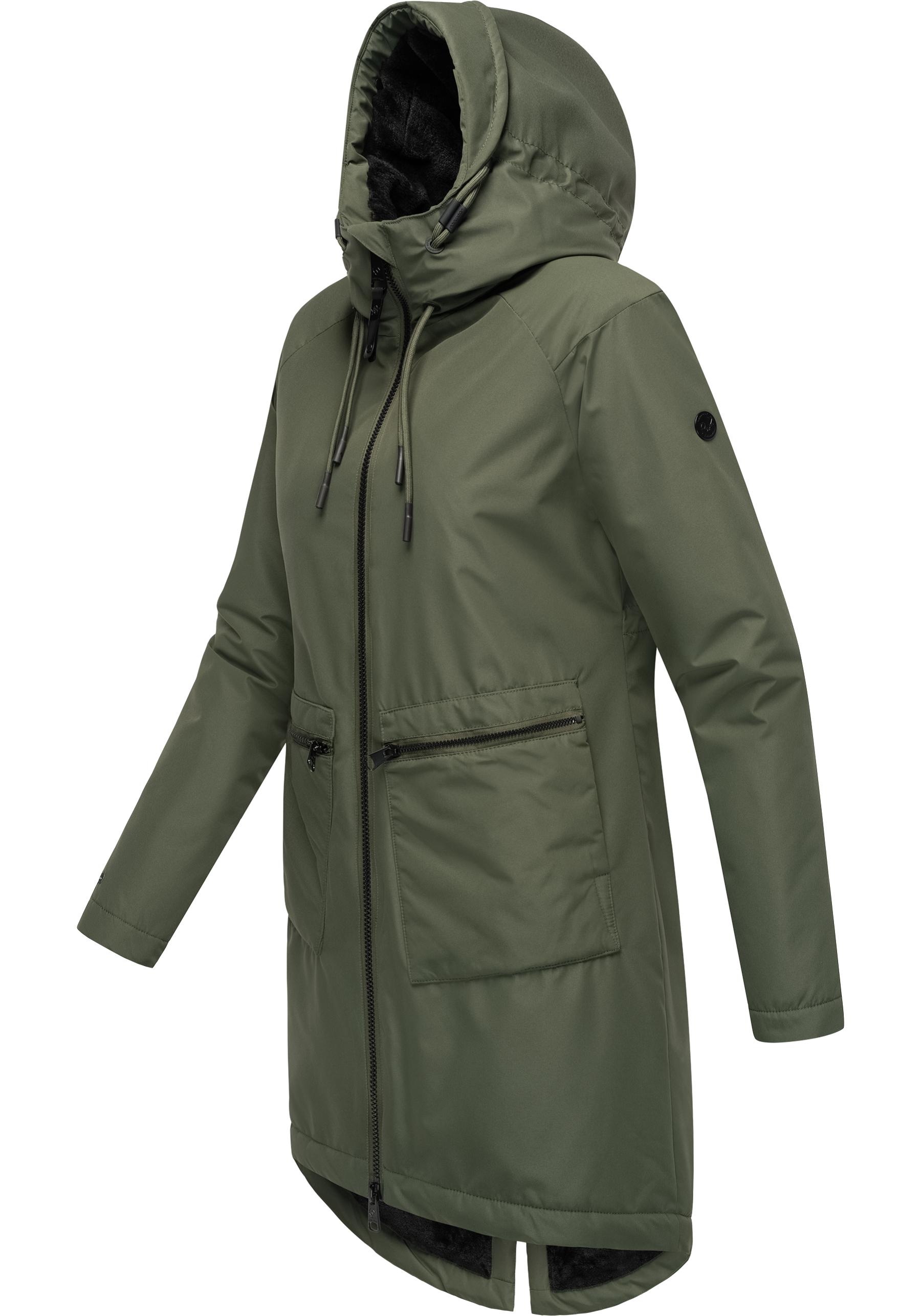 Ragwear Kurzmantel »Holstic«, Wasserdichter Damen Wintermantel mit Kunstfell am Kragen