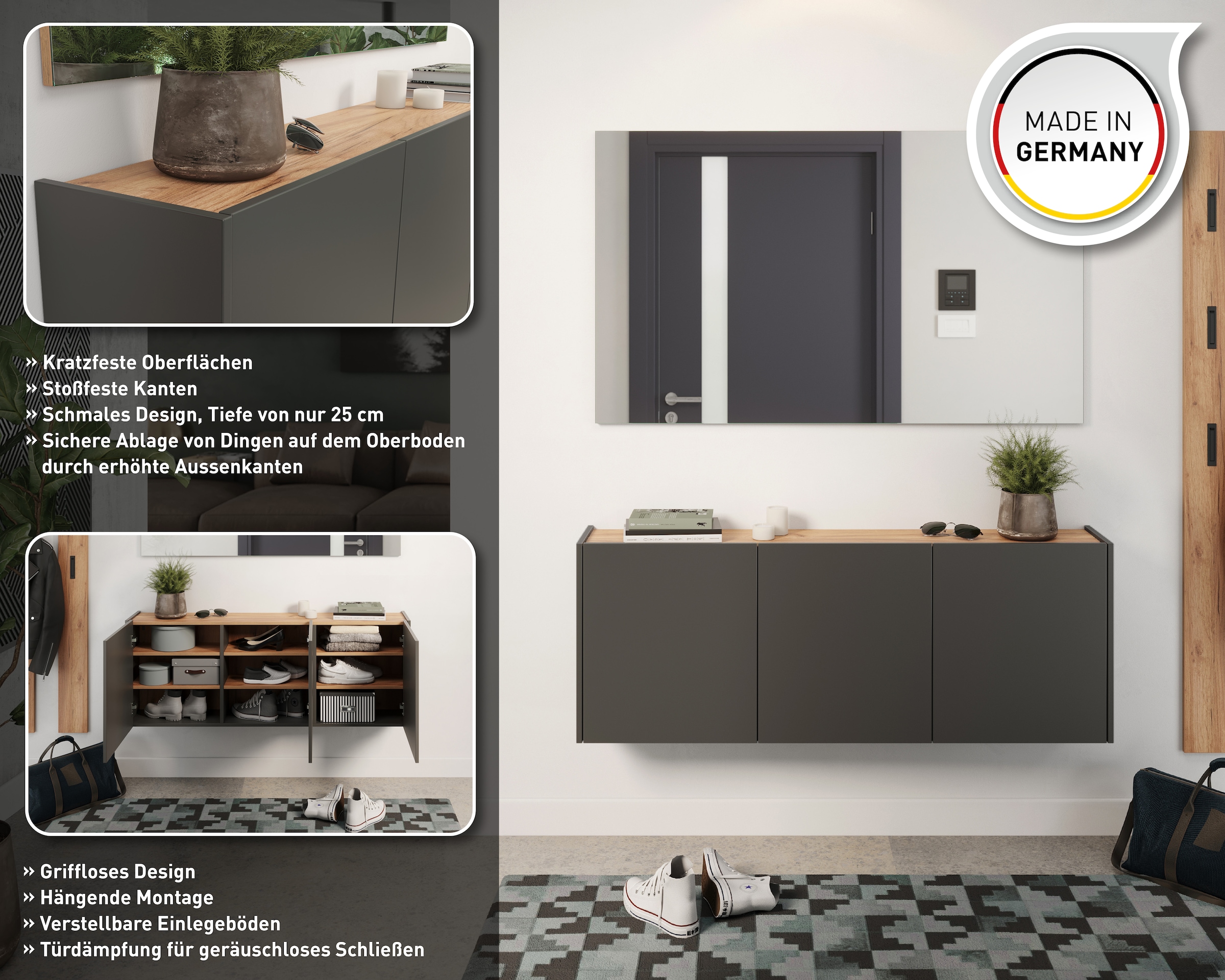 GERMANIA Mehrzweckschrank »GW-Libbiano«, (1 St.), ideal für schmale Flure, Breite 138 cm, in 3 verschiedenen Höhen