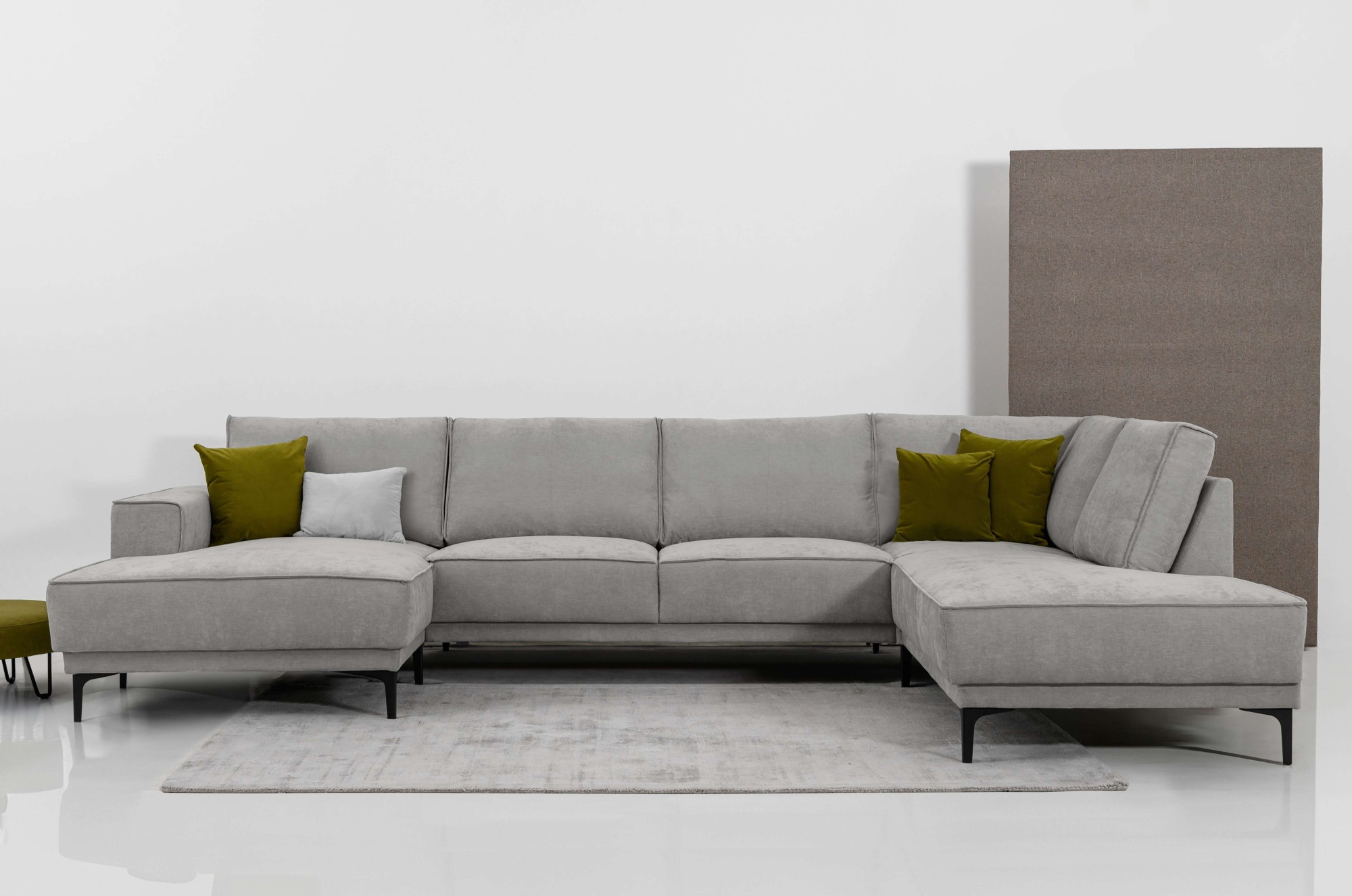 OTTO home Wohnlandschaft "OLAND Struktur fein U-Form, XXL, B: 345 cm, Skandi-Design" U-Form, 345 cm, Wellenunterfederung, Skandi-Design, Metallfüße