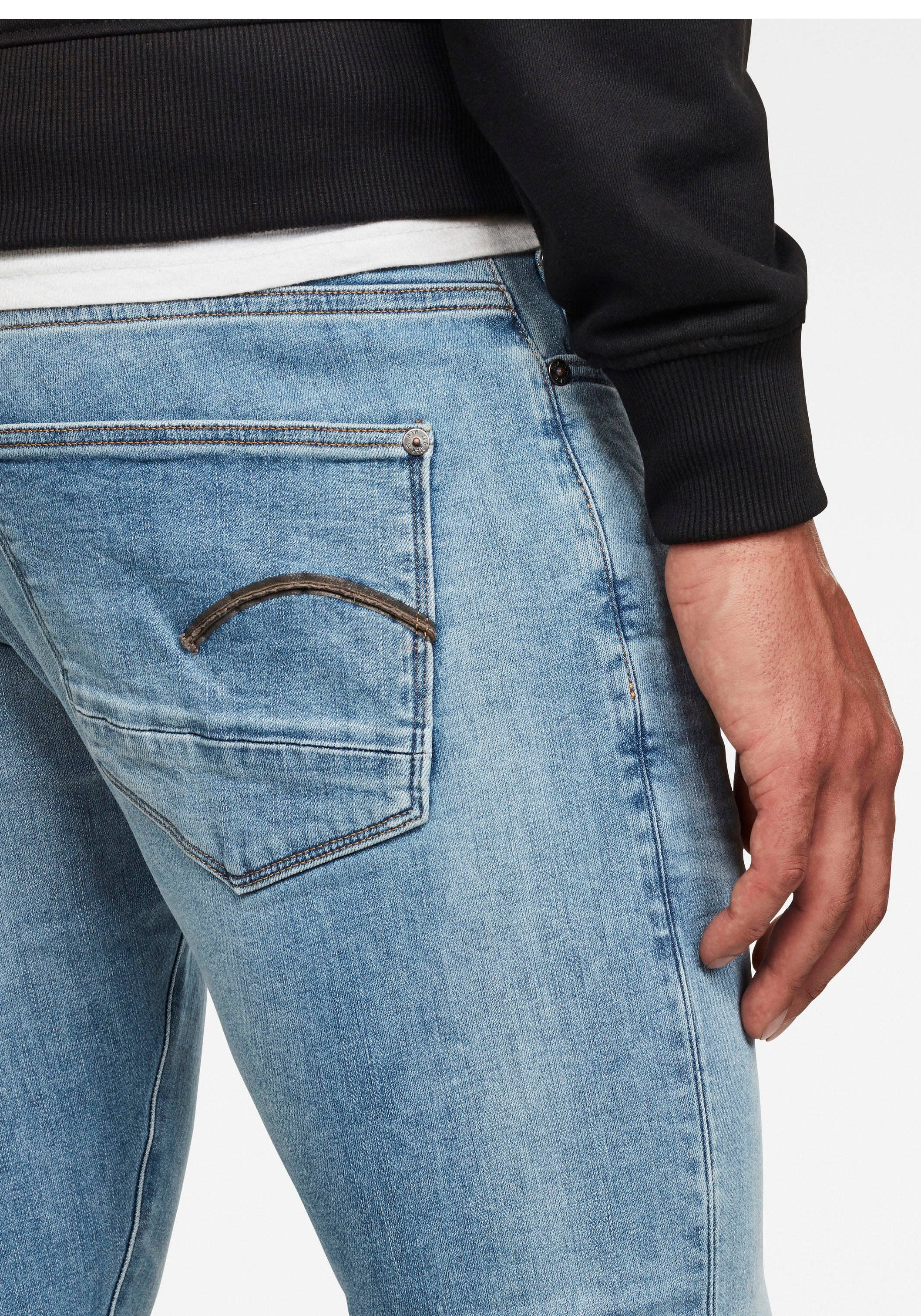 Regular-fit-Jeans G-STAR "Revend Skinny Jeans", Herren, Gr. 36, Länge 30, lt indigo aged, Obermaterial: 92% Baumwolle, 7% Elastomultiester, 1% Elasthan, Jeans 3