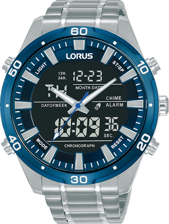 LORUS Chronograph »RW647AX9«, Armbanduhr, Quarzuhr, Herrenuhr, Stoppfunktion, Digitalanzeige, Datum