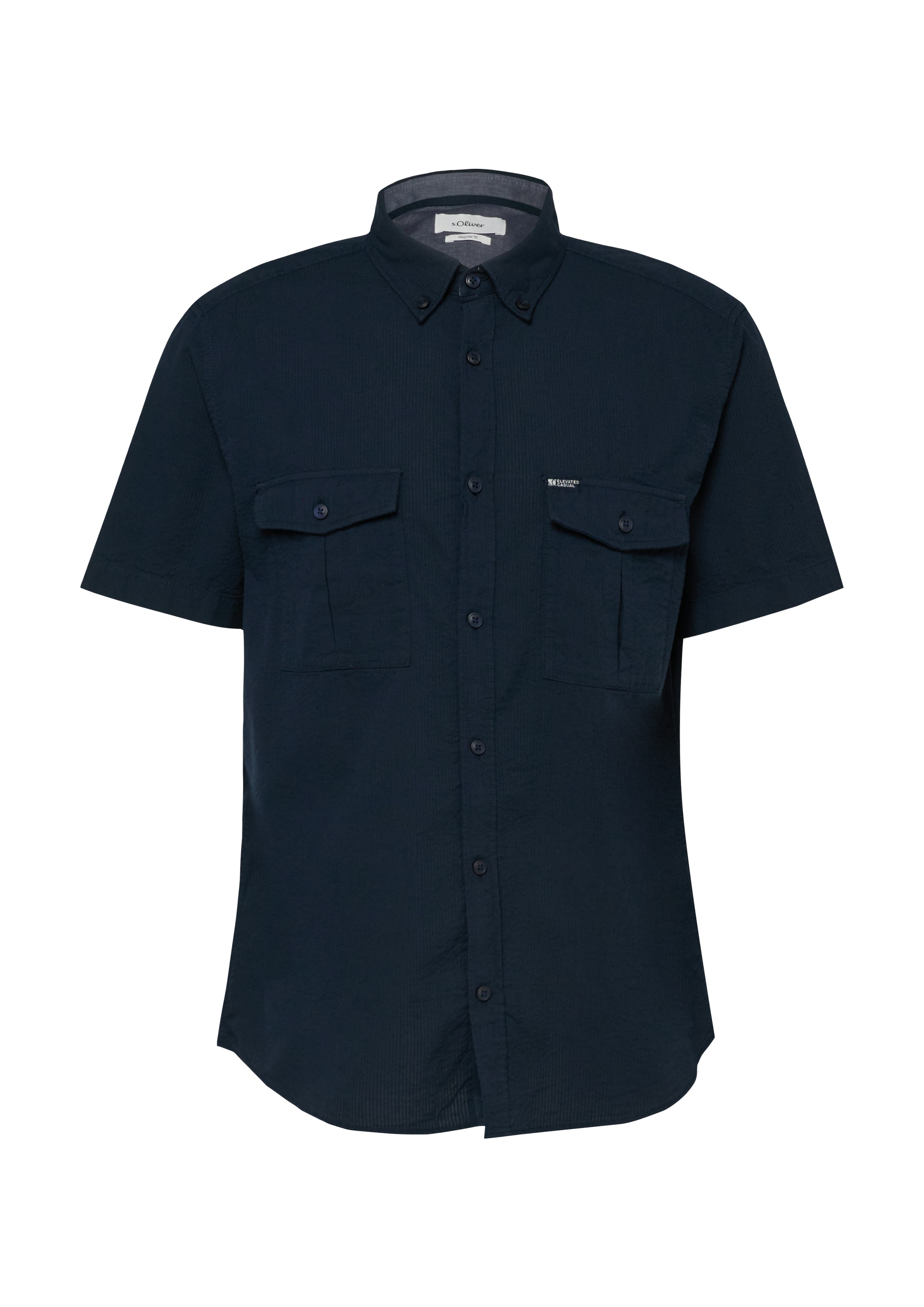 s.Oliver Kurzarmhemd mit dezenten Streifen, Button-down-Kragen, Baumwolle