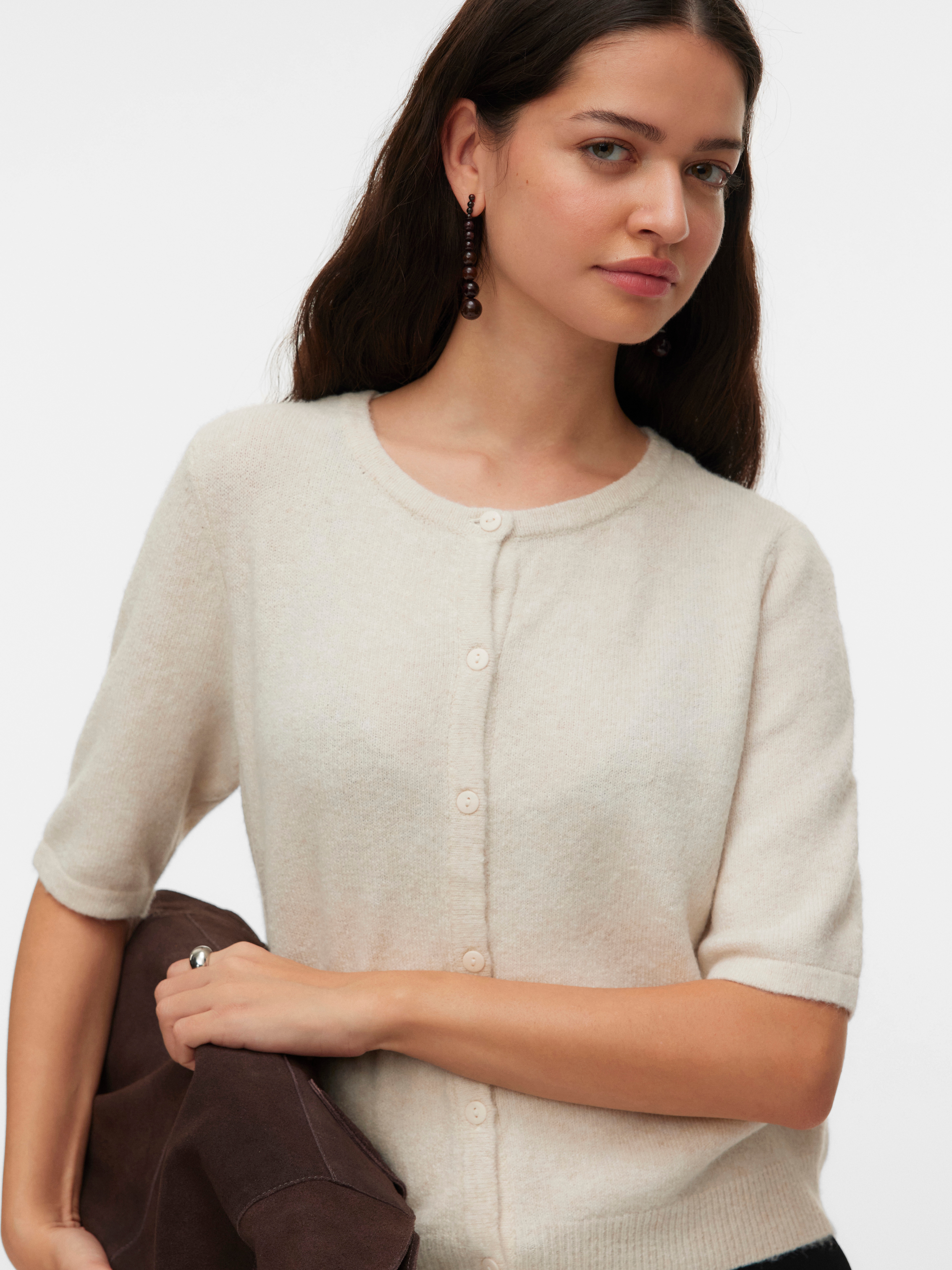 Vero Moda Strickjacke "VMDOFFY 2/4 O-NECK BUTTON CARDIGAN NOOS" Materialmix, regular fit