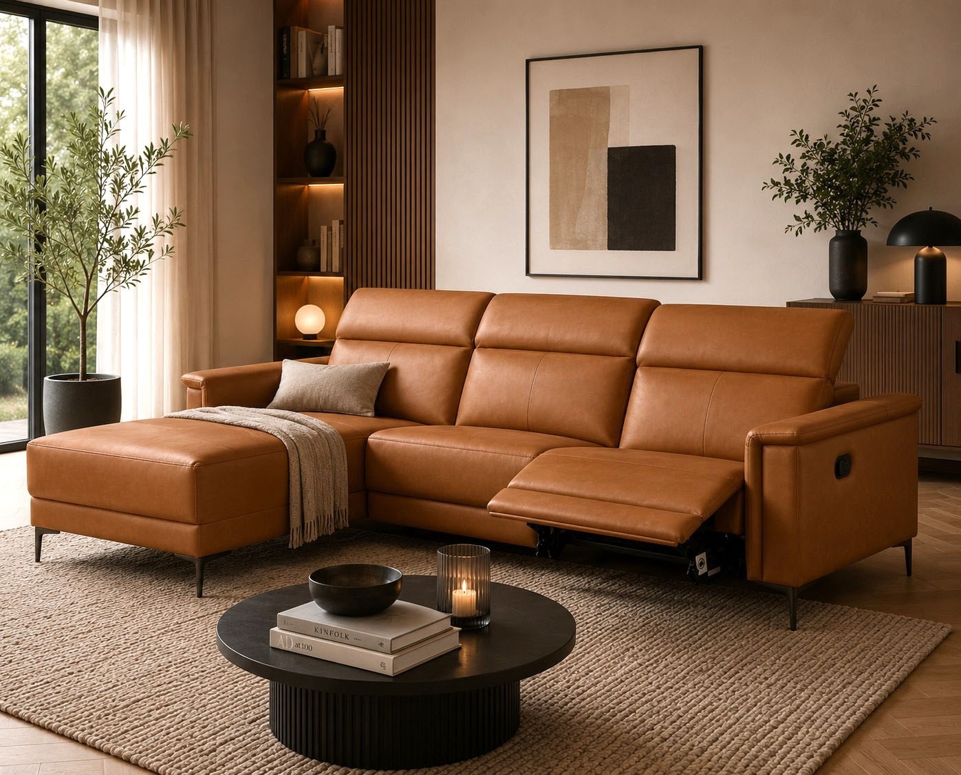 OTTO home Ecksofa "LUND, Naturleder, L-Form, 261cm, man./elektr. Relaxfunktion (USB-A)" mit USB A-Anschluss bei elektrischer Variante und Kopfteilverstellung