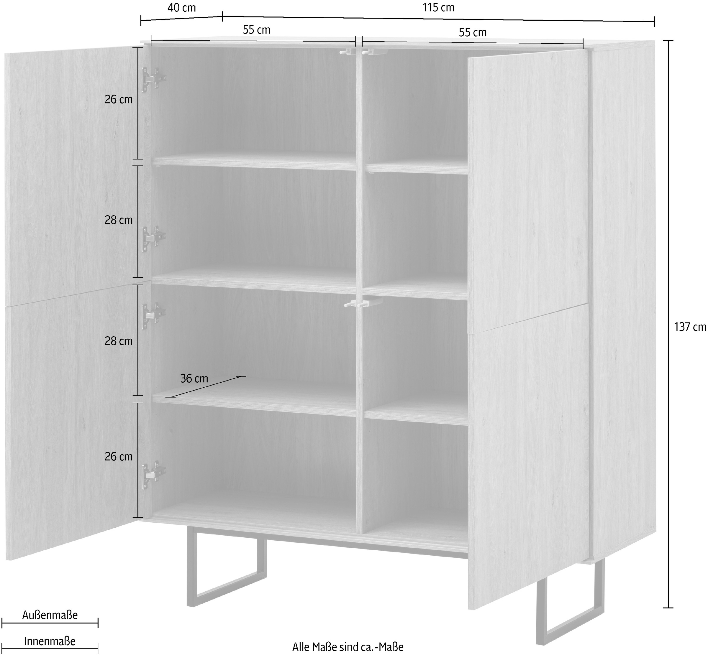Home affaire Highboard »Lund, moderner Schrank, Kommode mit Kufengestell«, ausreichend Stauraum, vielseitig einsetzbar, 115 cm breit