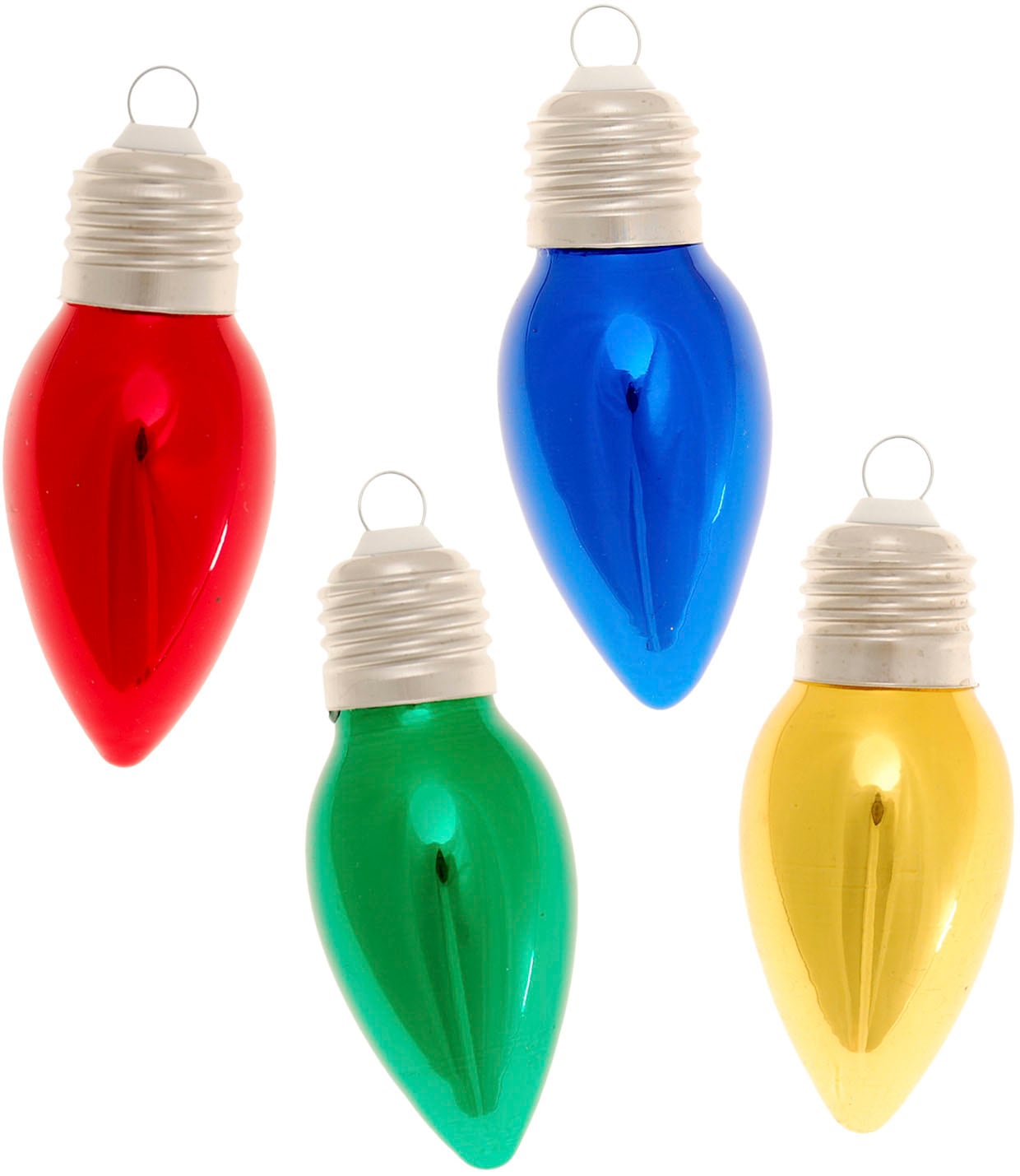 Krebs Glas Lauscha Christbaumschmuck »Glühbirne rot/gelb/grün/blau, Höhe ca. 9 cm«, (Set, 4 tlg.), Weihnachtsdeko, Christbaumkugeln aus Glas, Weihnachtsbaumkugel