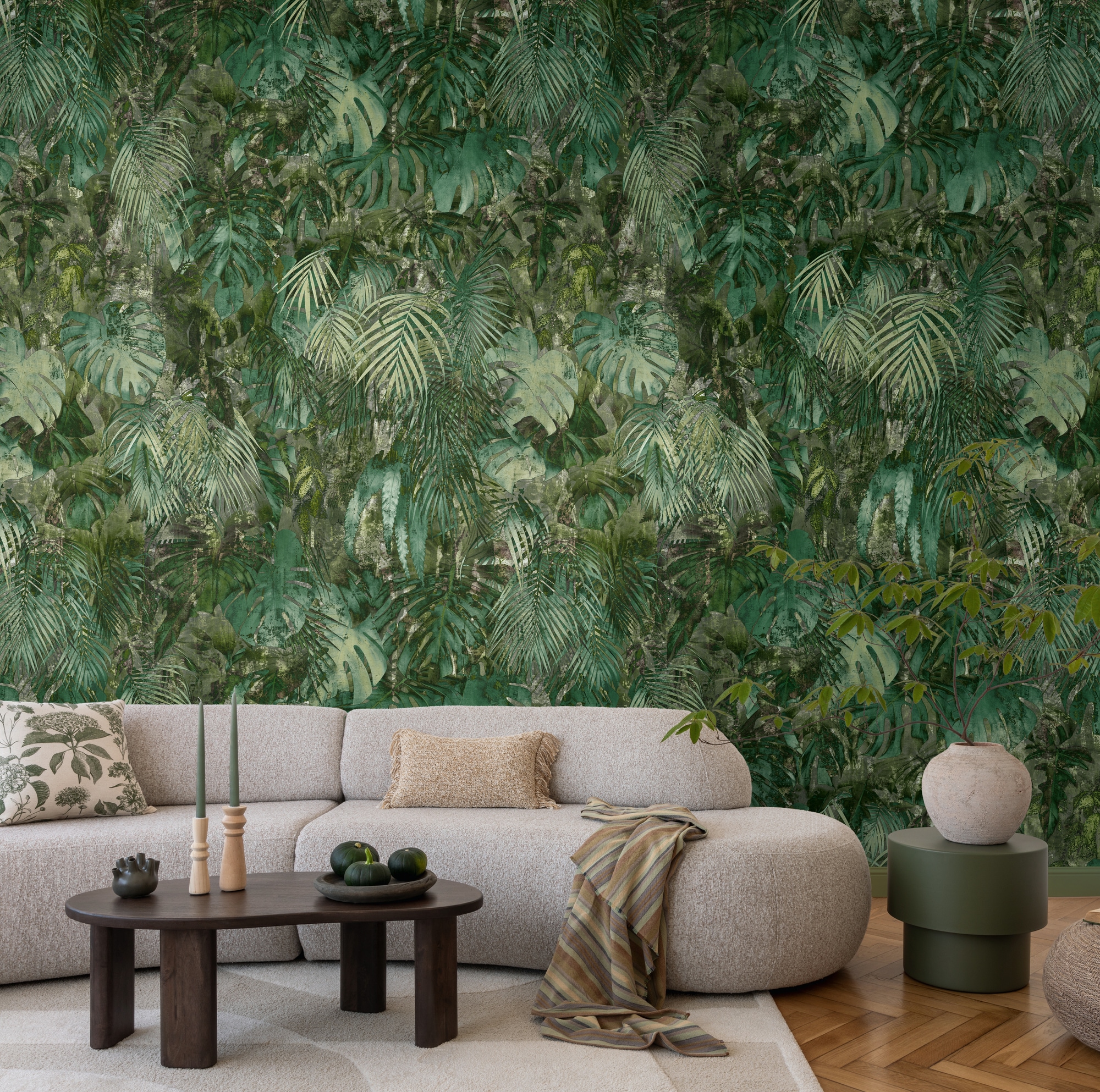 living walls Fototapete "The Wall 4 Botanic – Tropische Dschungelblätter Vlies-Fototapete" botanisch matt tropisch leicht strukturiert Tropische Dschungelblätter mit atmosphärischer Tiefe