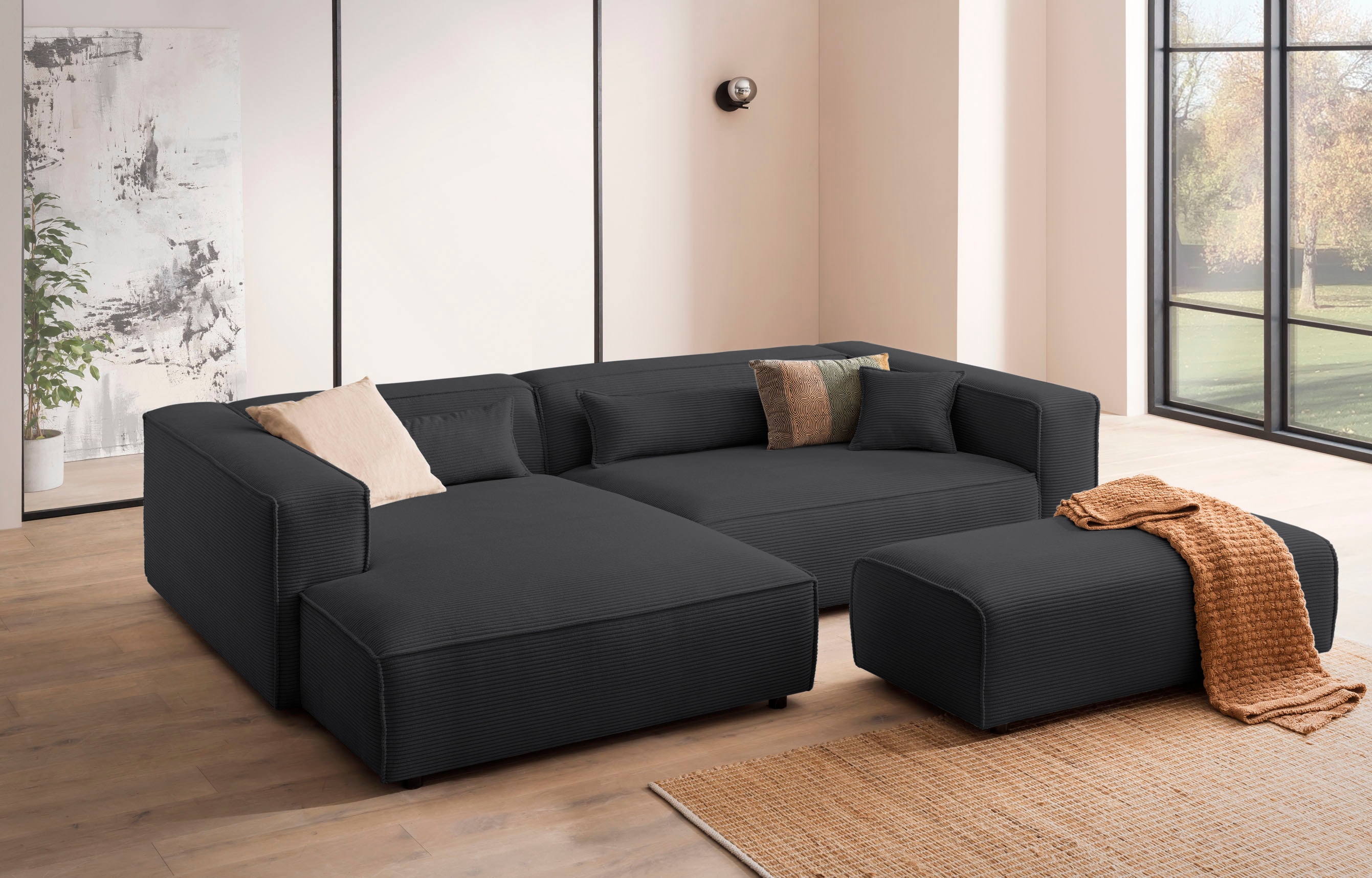 LeGer Home by Lena Gercke Ecksofa "PIARA XXL Cord, L-Form, Schlaffunktion" Hocker stellbar zum Schlafsofa (Krokodilverbinder), tiefe Sitzfläche