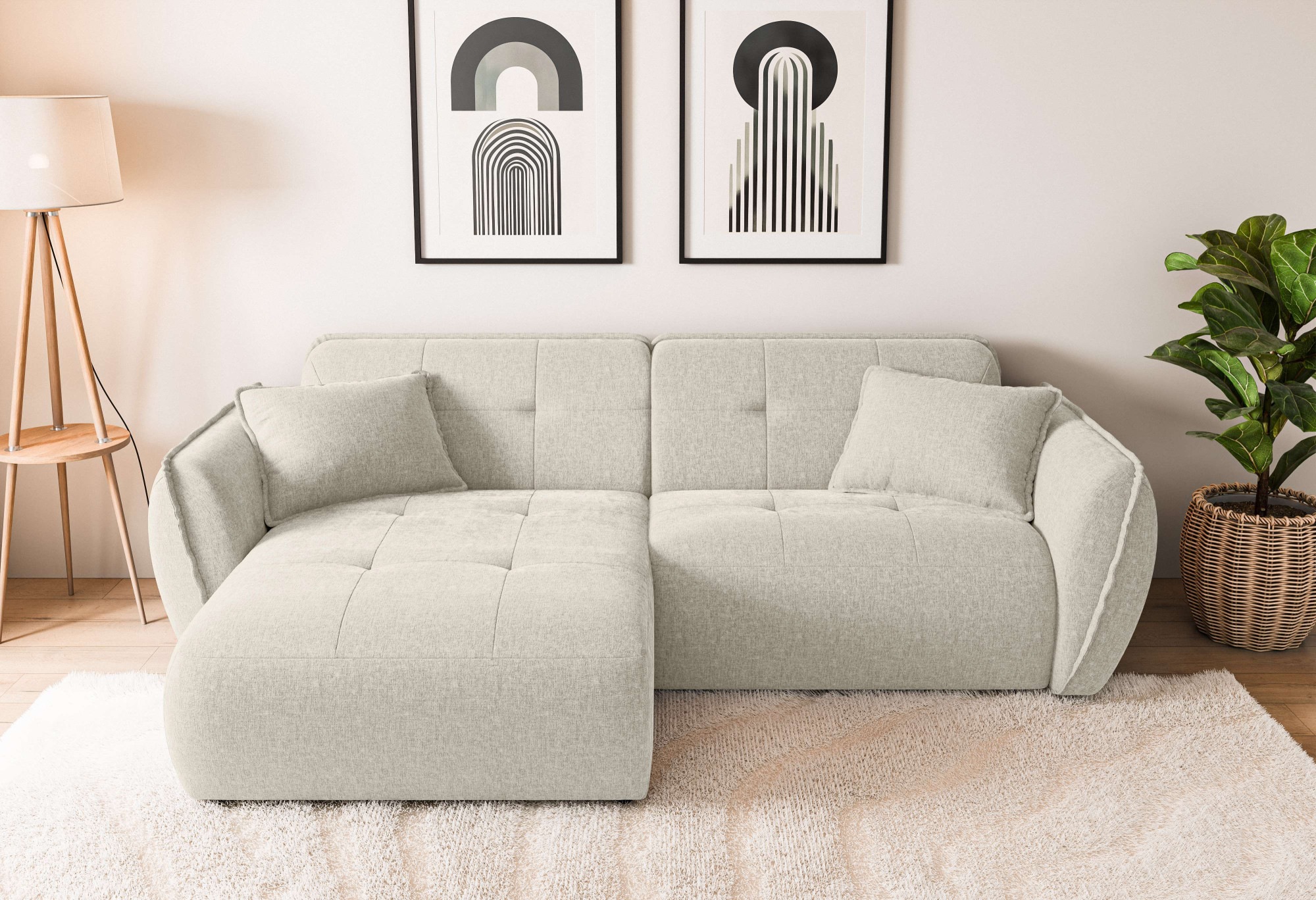 Home affaire Ecksofa "MIRELDA L-Form mit Steppungen, Recamiere rechts/links, Breite 253 cm" Sitztiefe 62 cm, elegant und bequem, 2 Zierkissen, belastbar bis 480kg