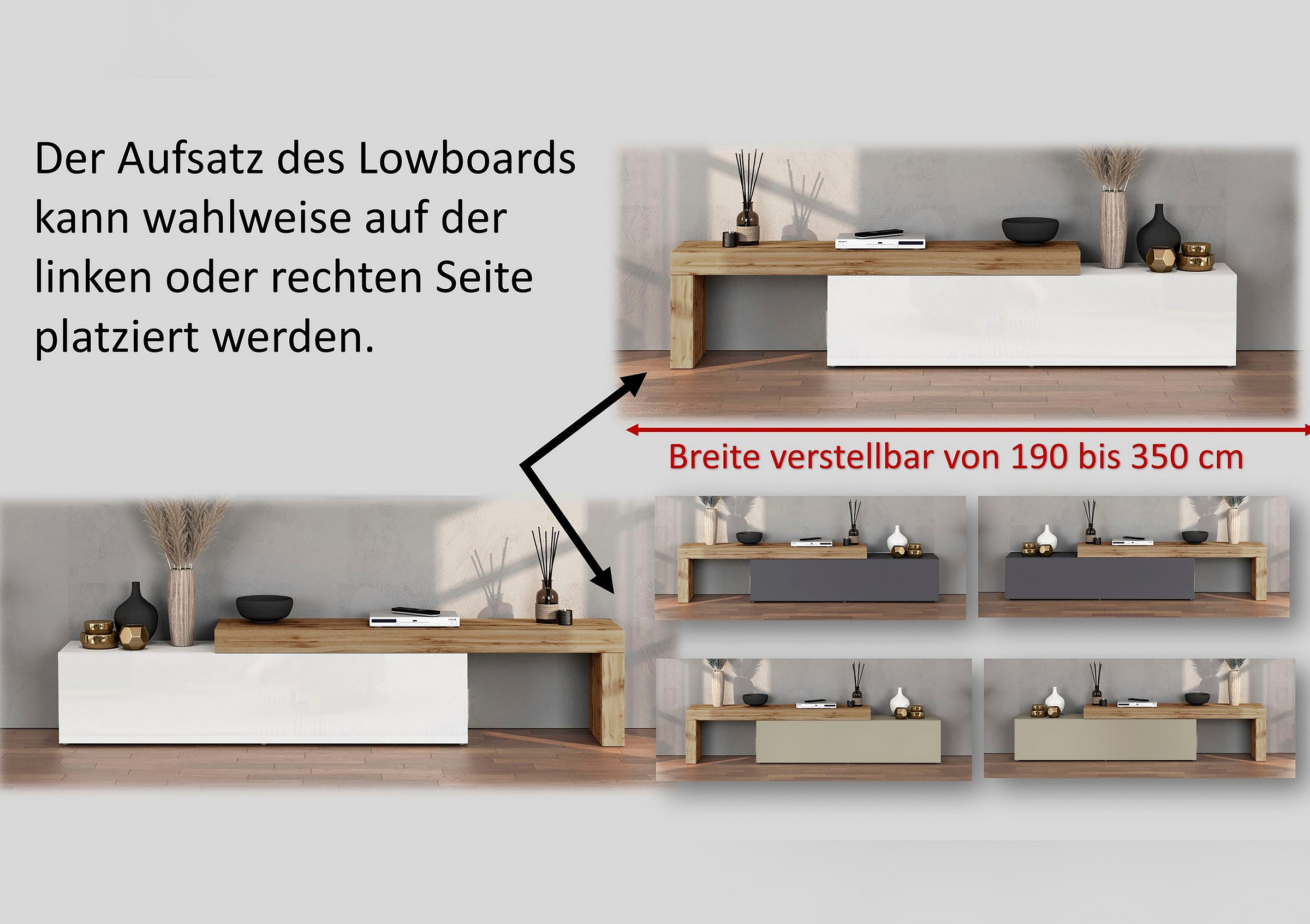 INOSIGN Wohnwand »Chronos Wohnwand, Medienwand, 5-er set«, (Set, 5 St.), ca. 270 cm mit Hängeschränke, Würfel, Regal, Lowboard, Made in Italy