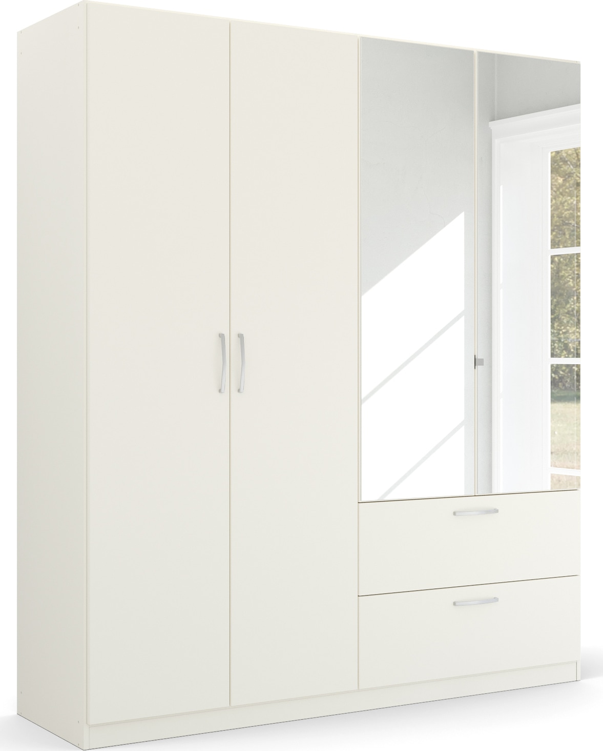 rauch Drehtürenschrank "Kleiderschrank Schrank Garderobe Ankleide PURE BY QUADRA SPIN" Breiten: 181/226/271 cm, Höhe 210 cm, mit Spiegel, in puristischem Design, Griffe alufarben MADE IN GERMANY
