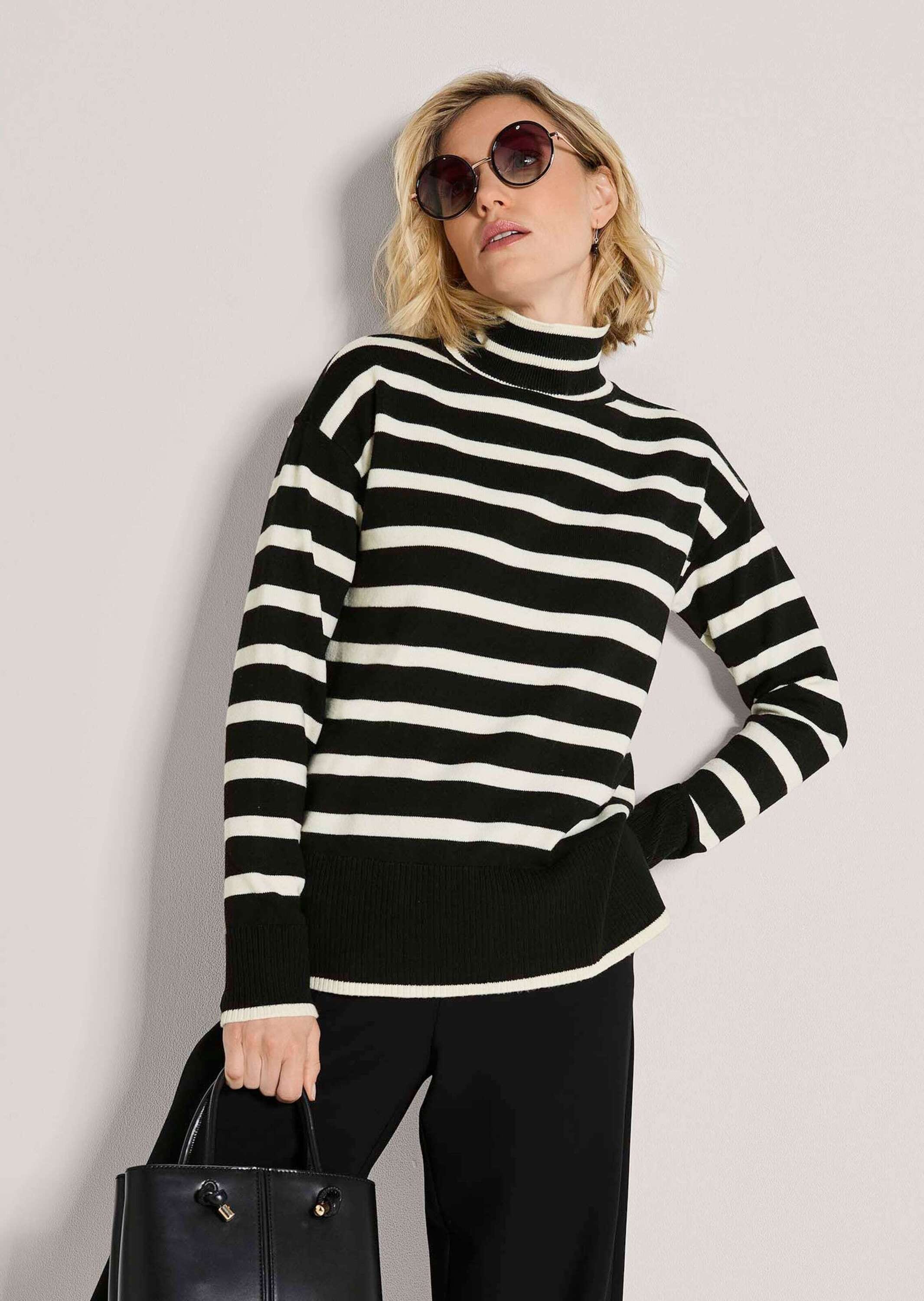 MADELEINE Longpullover »Pullover Streifenpullover mit Stehkragen«