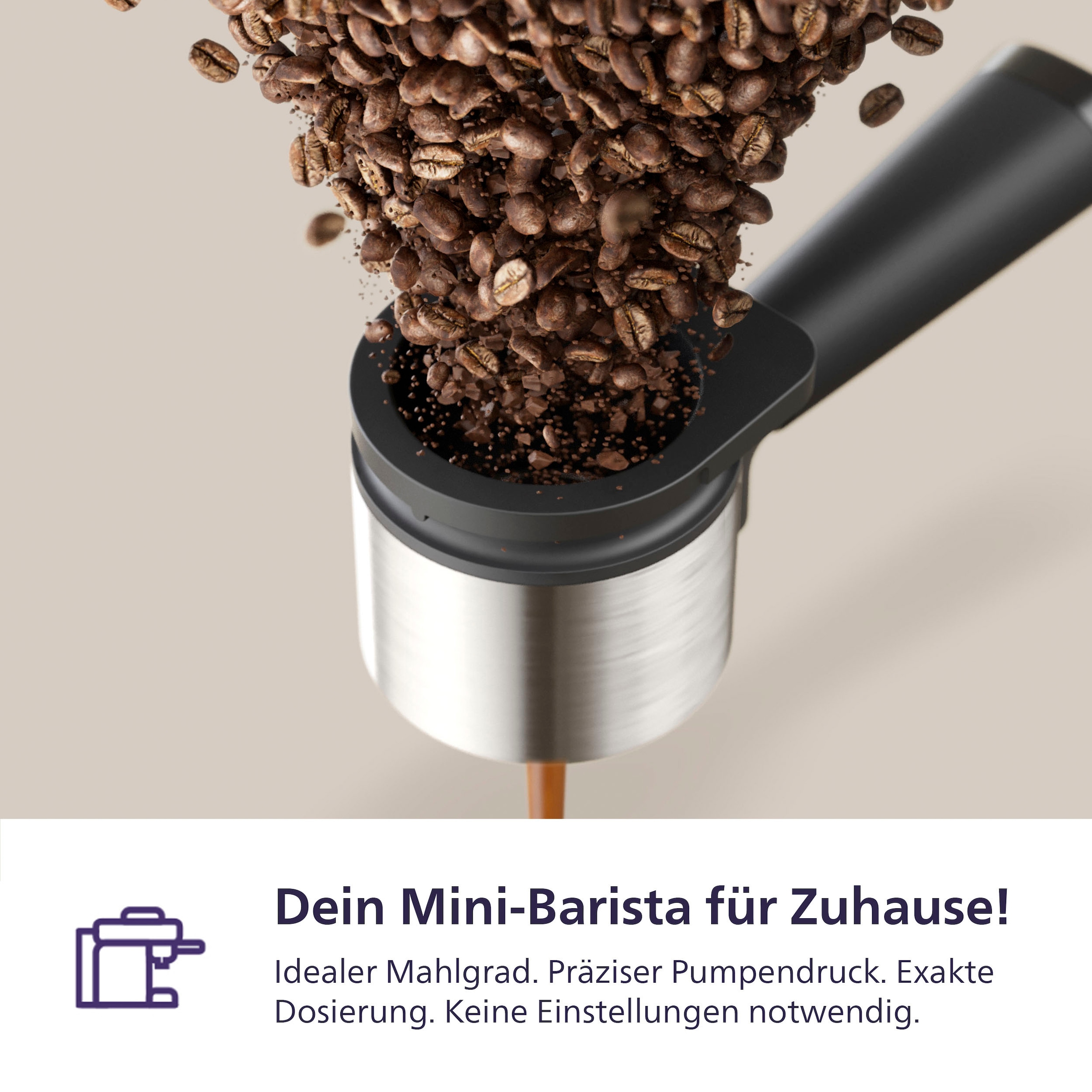 PHILIPS baristina Espressomaschine »BAR300/60 mit Mahlwerk für ganze Bohnen« 16 bar Pumpendruck, Schwarzgrau
