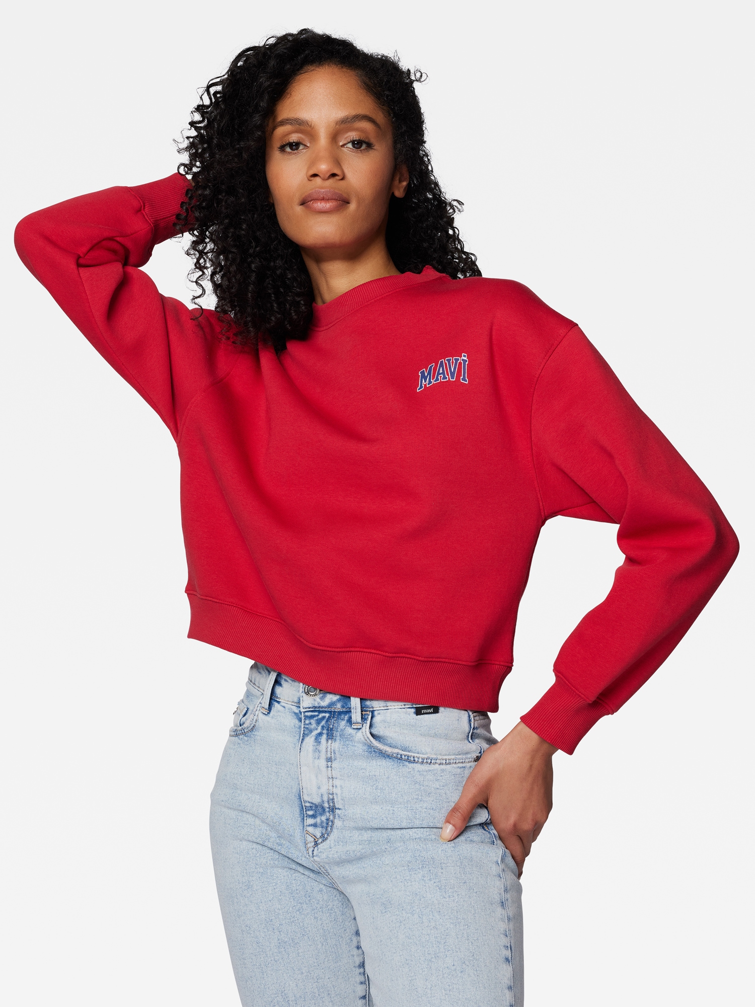 Mavi Rundhalspullover »LOGO SHORT SWEATSHIRT«, Cropped Sweatshirt mit Mavi Logo