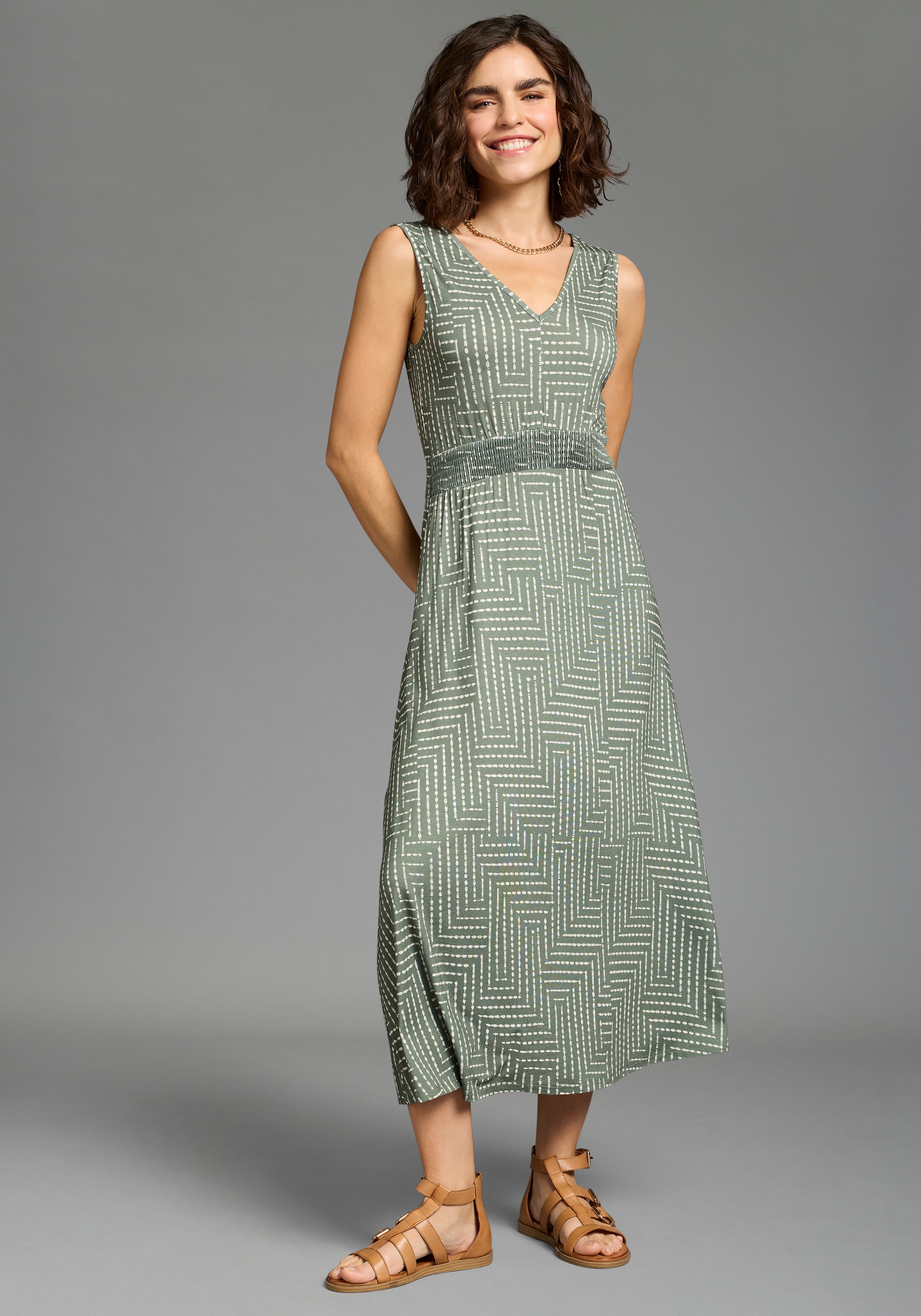 Laura Scott Sommerkleid gemusterte Optik, aus Viskose und Elasthan, mit V-A günstig online kaufen