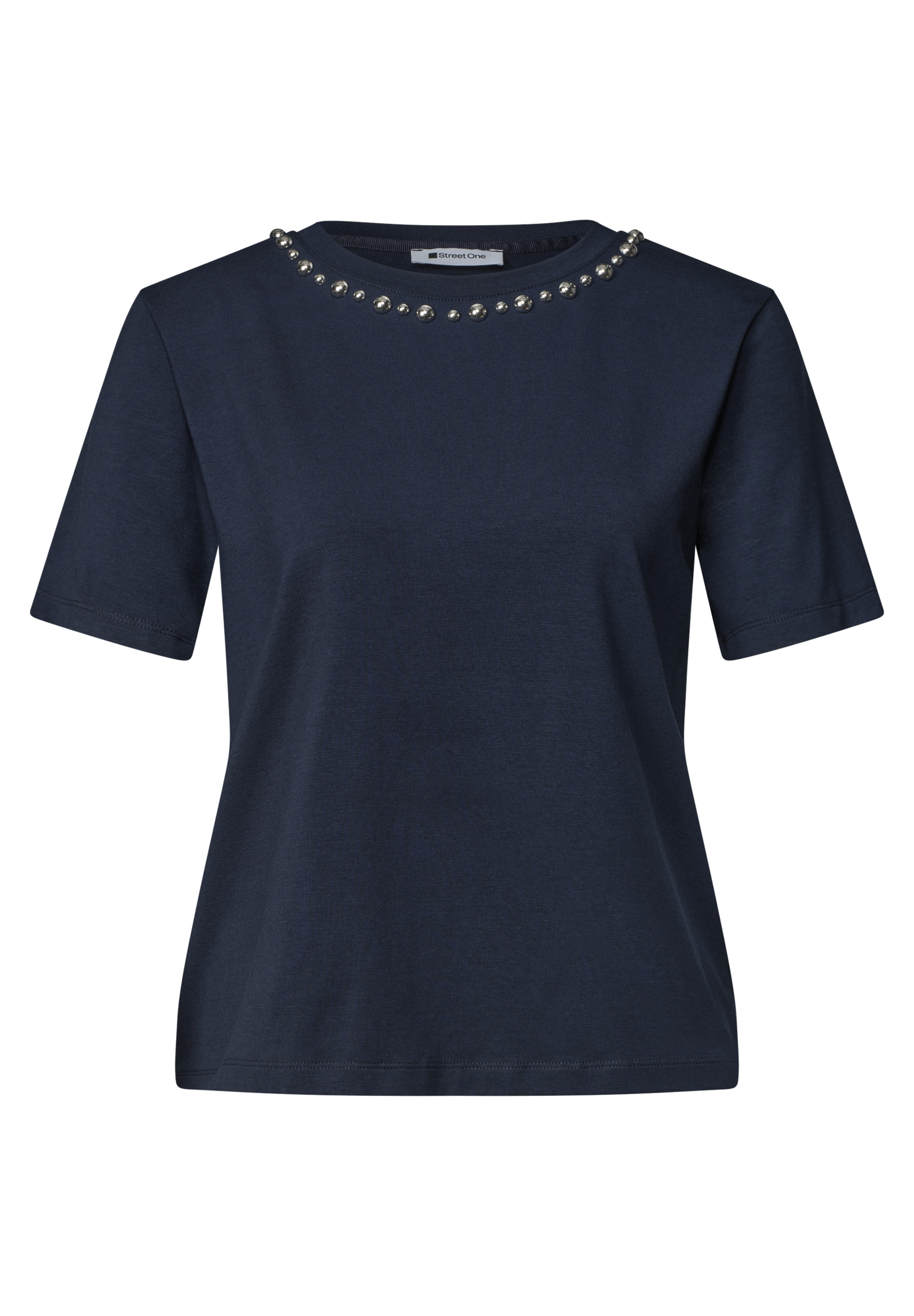 STREET ONE Kurzarmshirt Sommershirt mit dekorativen Details am Rundhals