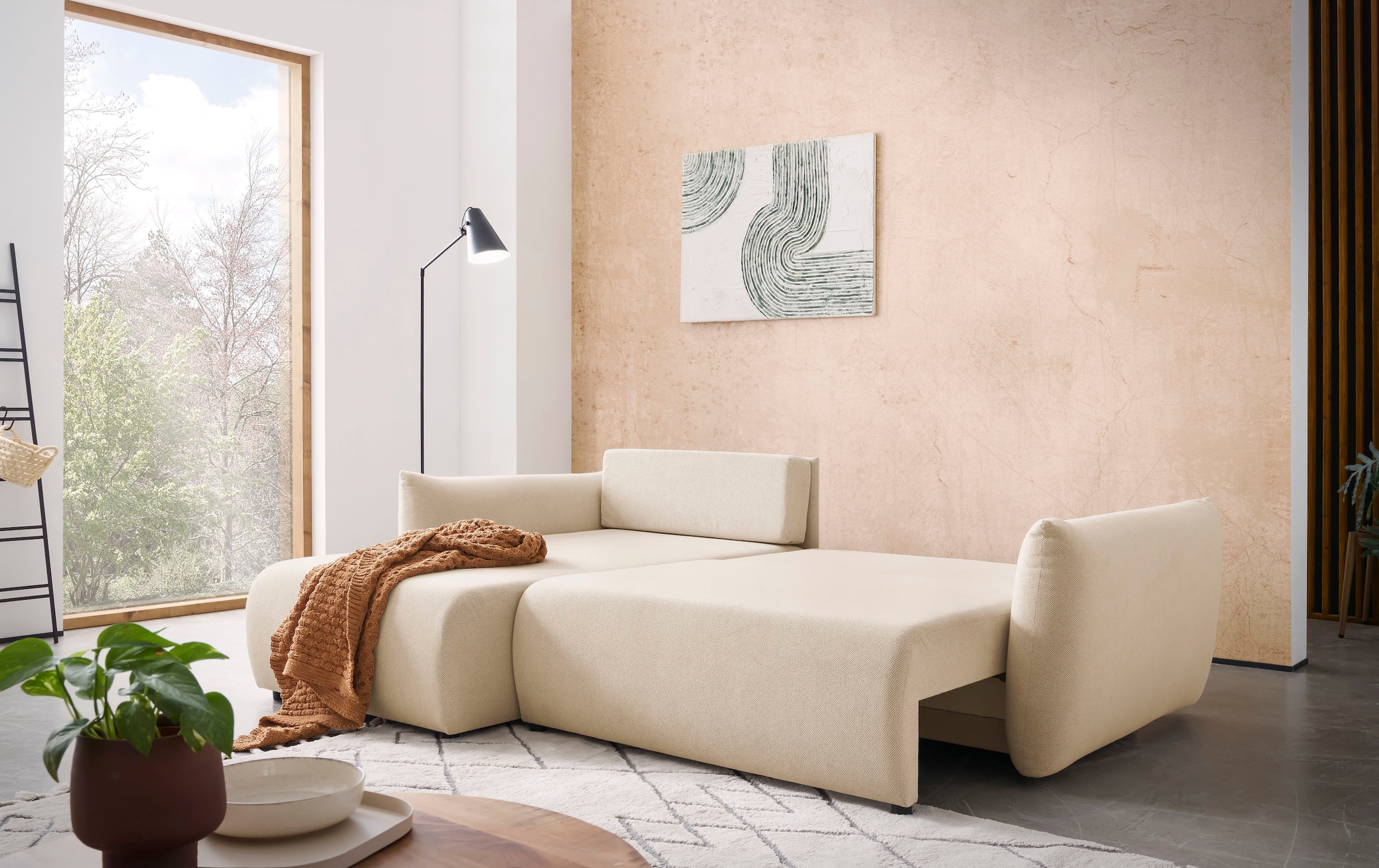 INOSIGN Ecksofa »MAVAS Schlafsofa mit Bettkasten, L-Form,«, ca.257/127cm (Liegefläche 212/145 cm), Cord, Chenille, Struktur