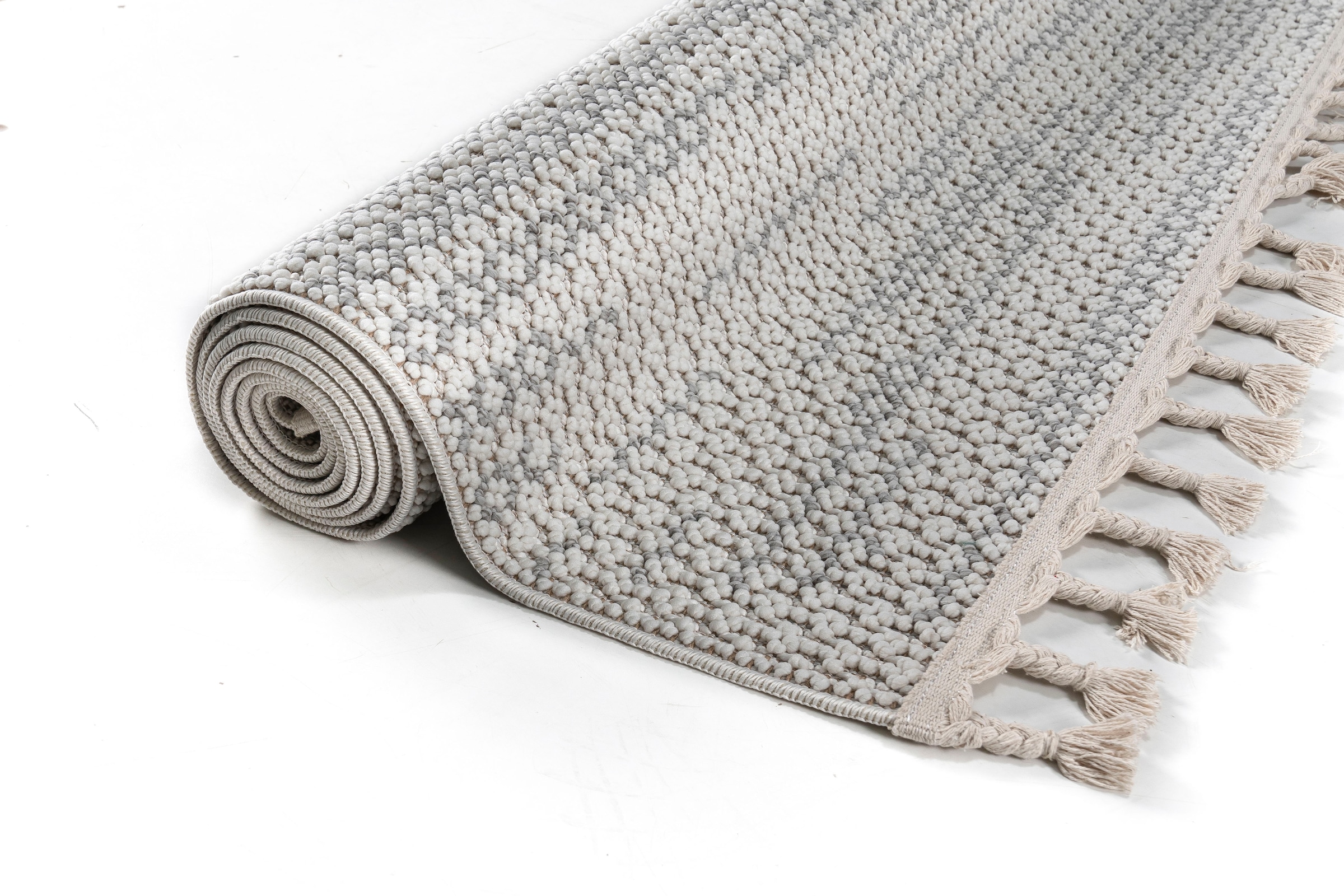 my home Teppich »Mads«, rechteckig, 6 mm Höhe, Boho, Woll-Look, Hoch-Tief-Struktur, In- und Outdoor geeignet, Fransen