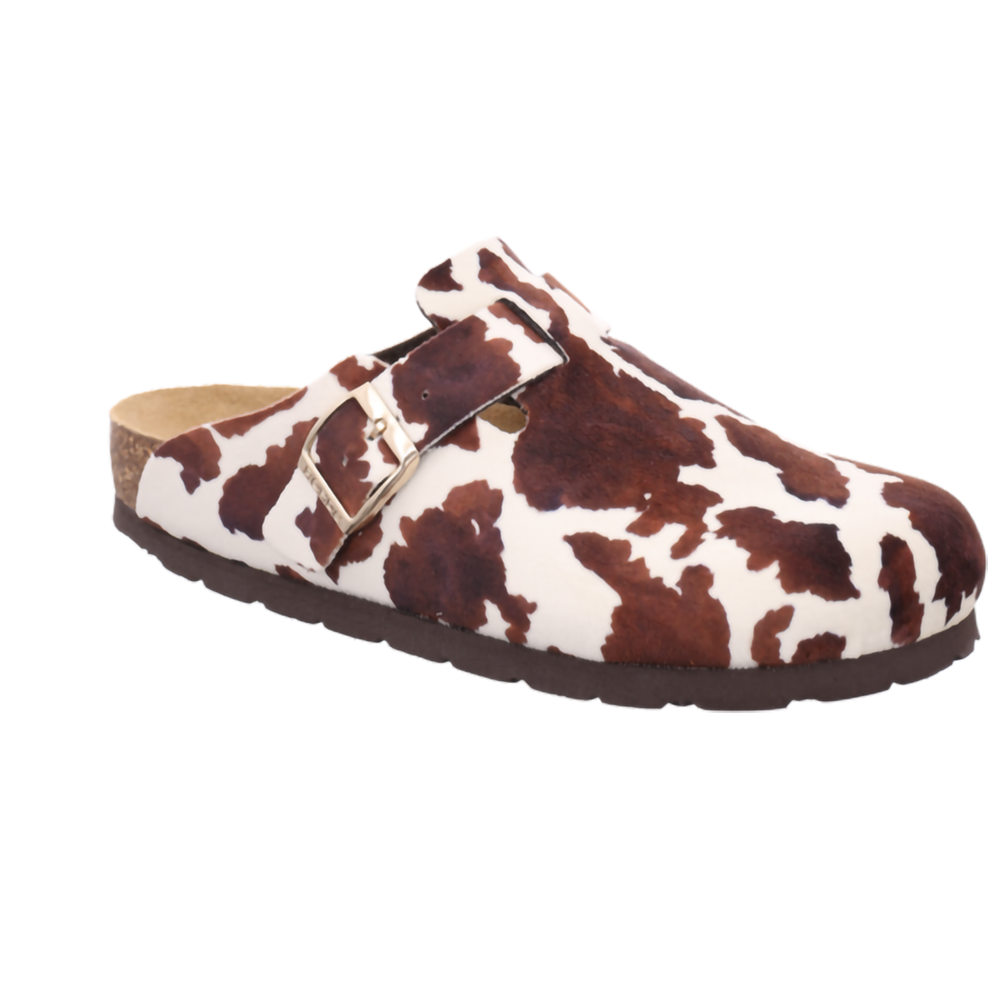 Rohde Clog "Alba" Hausschuh, Mule mit allover Kuhflecken Muster