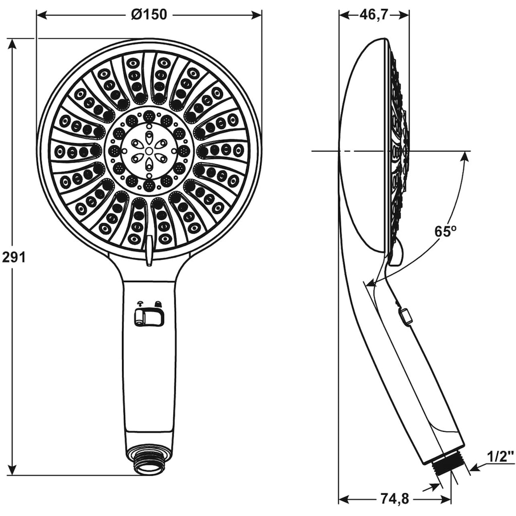 CORNAT Handbrause »150 mm Kopfdurchmesser - 5 Strahlarten: Normal-, Soft- & Massagestrahl«