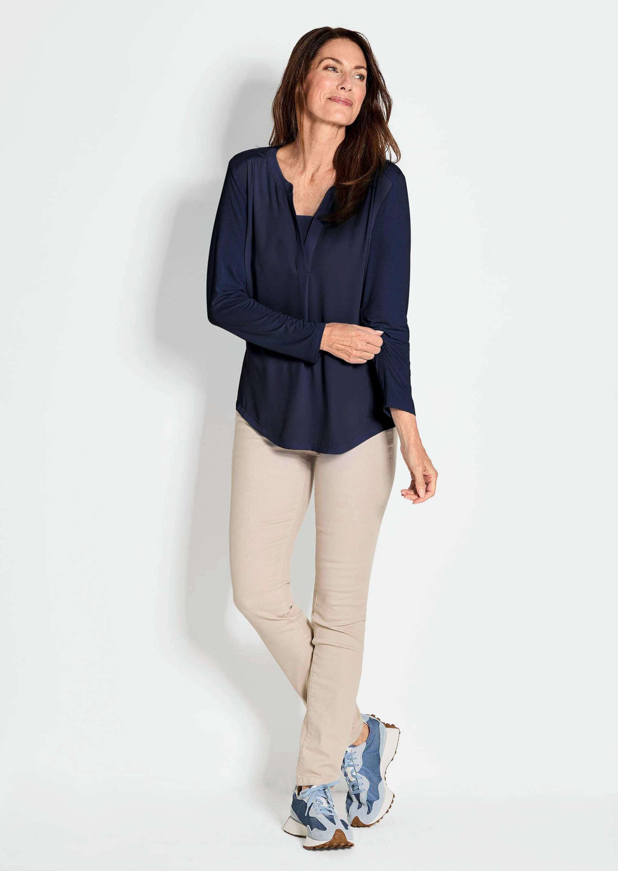 GOLDNER Kurzarmbluse "Elegantes Chiffonshirt mit Jersey-Details" Schlitz günstig online kaufen