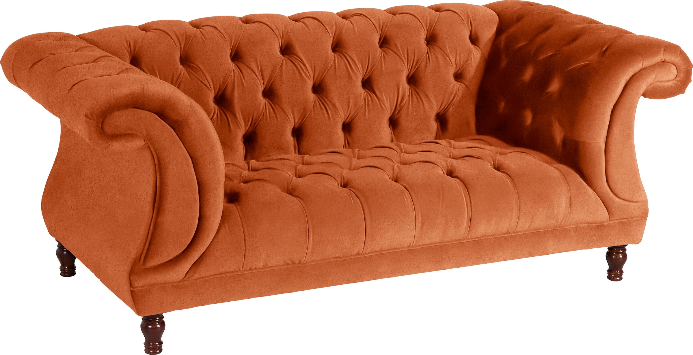 Max Winzer Chesterfield-Sofa "Isabelle", Knopfheftung & gedrechselten Füßen in Buche Nussbaum, Breite 200 cm