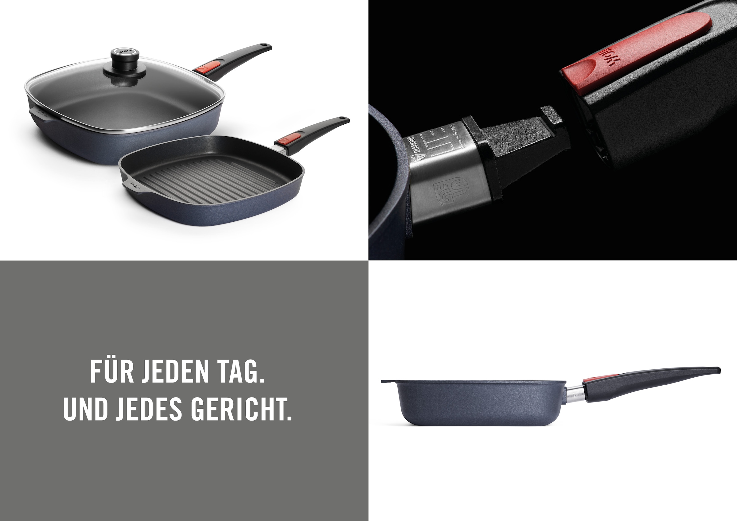 WOLL MADE IN GERMANY Pfannen-Set »Diamond Lite 28 x 28 cm« Aluminiumguss Set, 3 Stk. tlg. Abnehmbarer Stiel, Antihaftbeschichtet