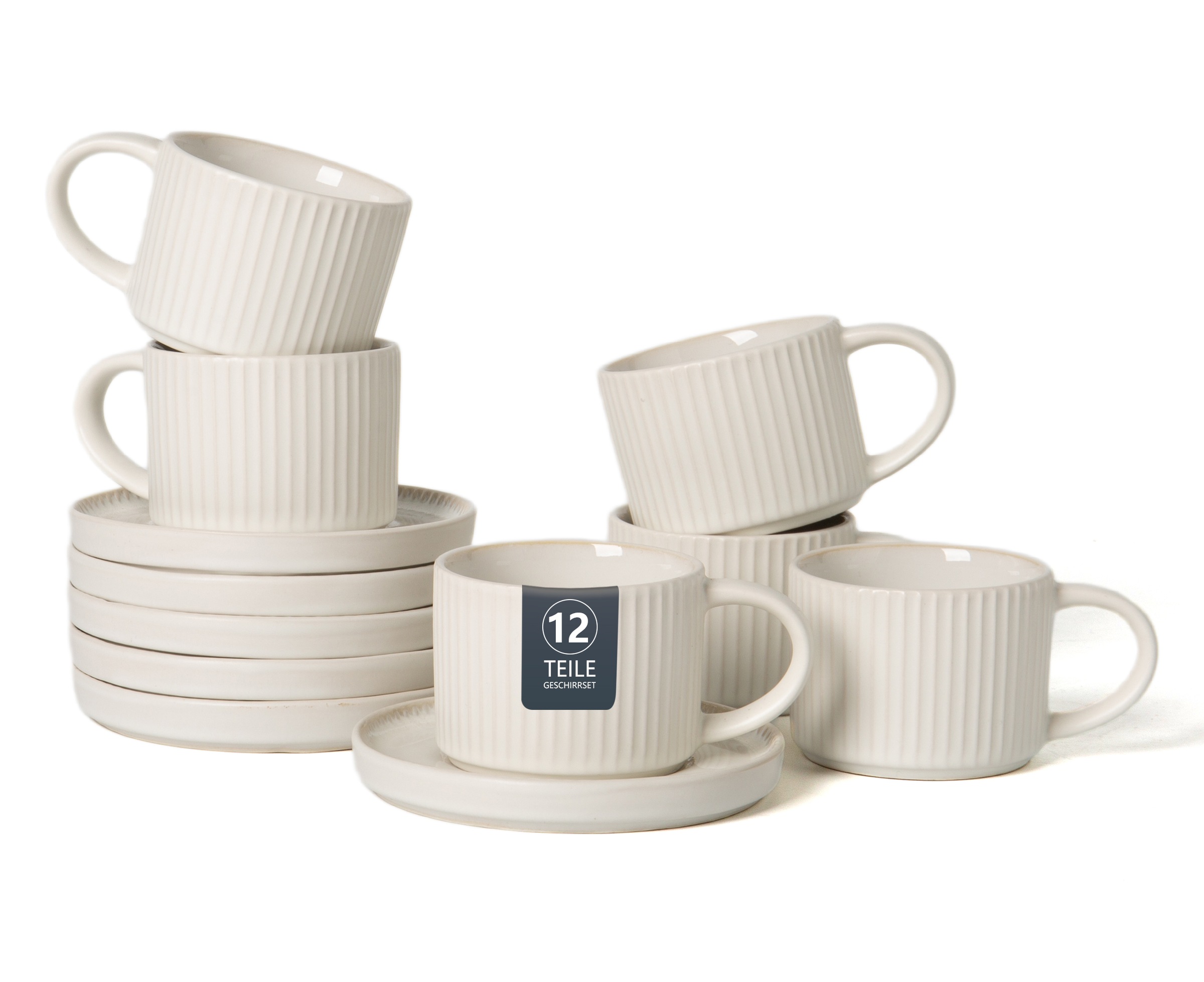 OTTO home Espressotasse "Ylvii, 12er Set, bestehend aus 6 Tassen + 6 Untertassen" für 6 Personen, spülmaschinenfest und mikrowellengeeignet, 90 ml