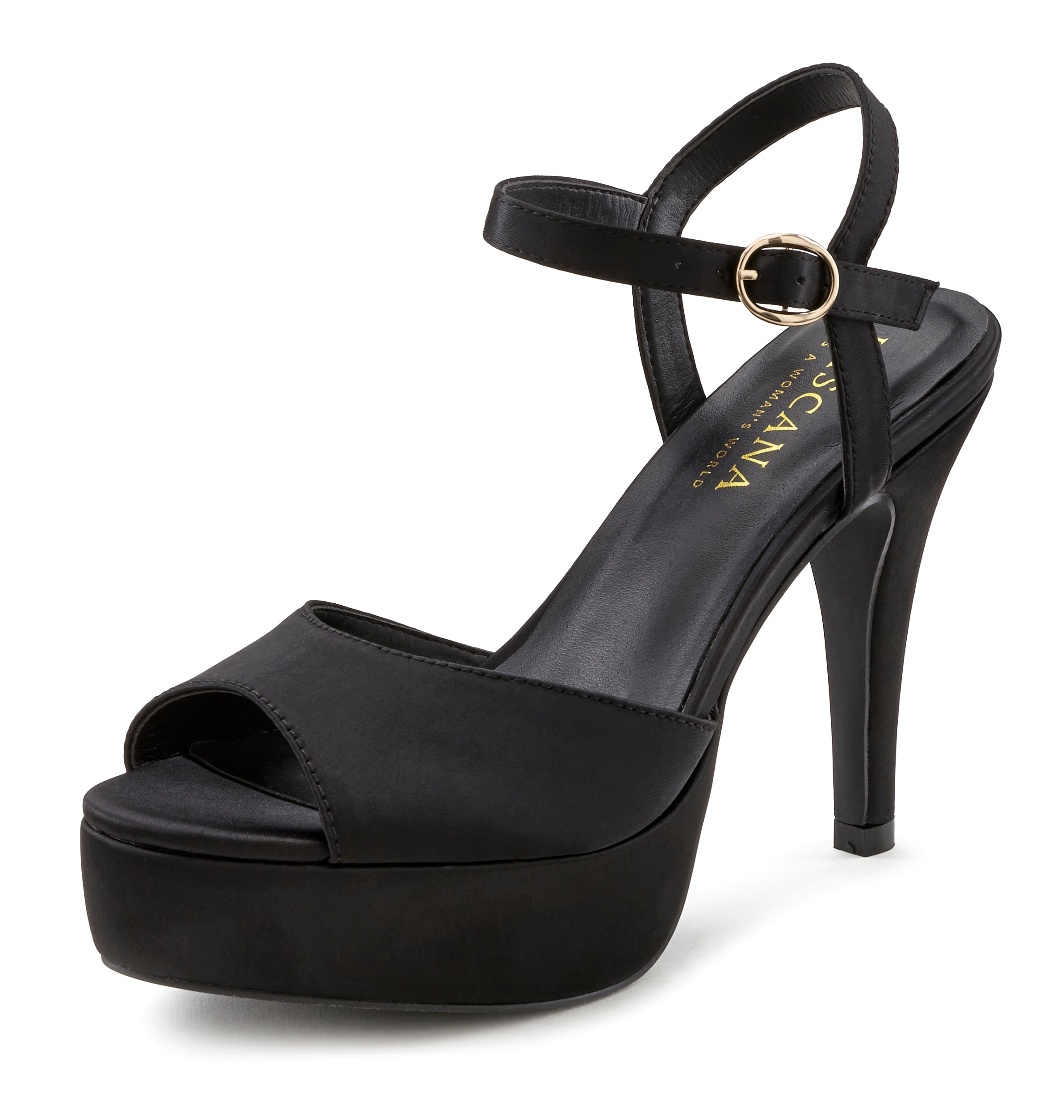 High-Heel-Sandalette, Sandale, erotisch offener Schuh mit Peep-Toe und mit Plateau