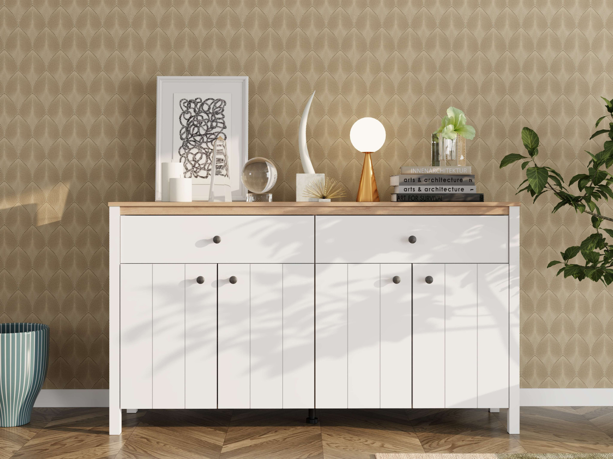 Home affaire Sideboard "BEDFORD Kommode, Kombikommode, Anrichte, Schrank" MDF-Profil 2D ummantelt, Hotstamping