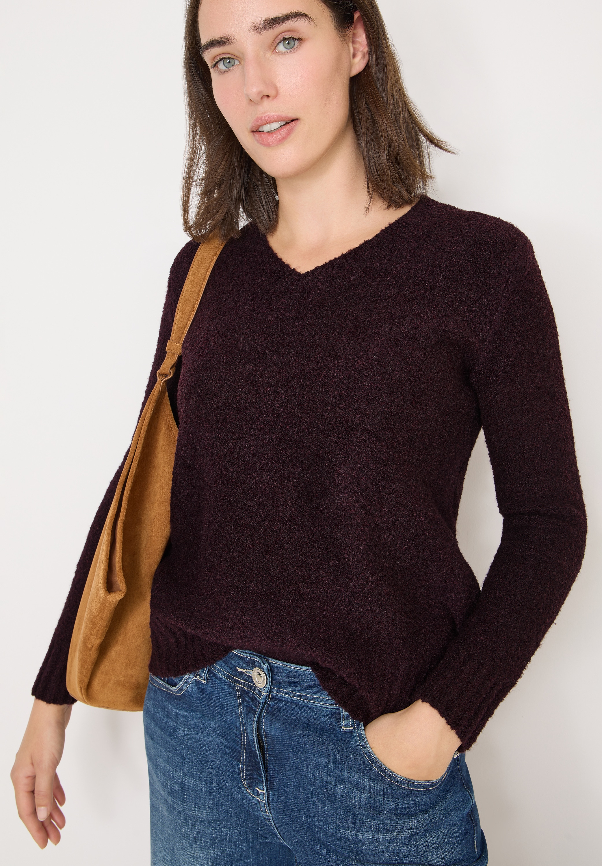 Cecil Strickpullover Bouclé V-Neck günstig online kaufen