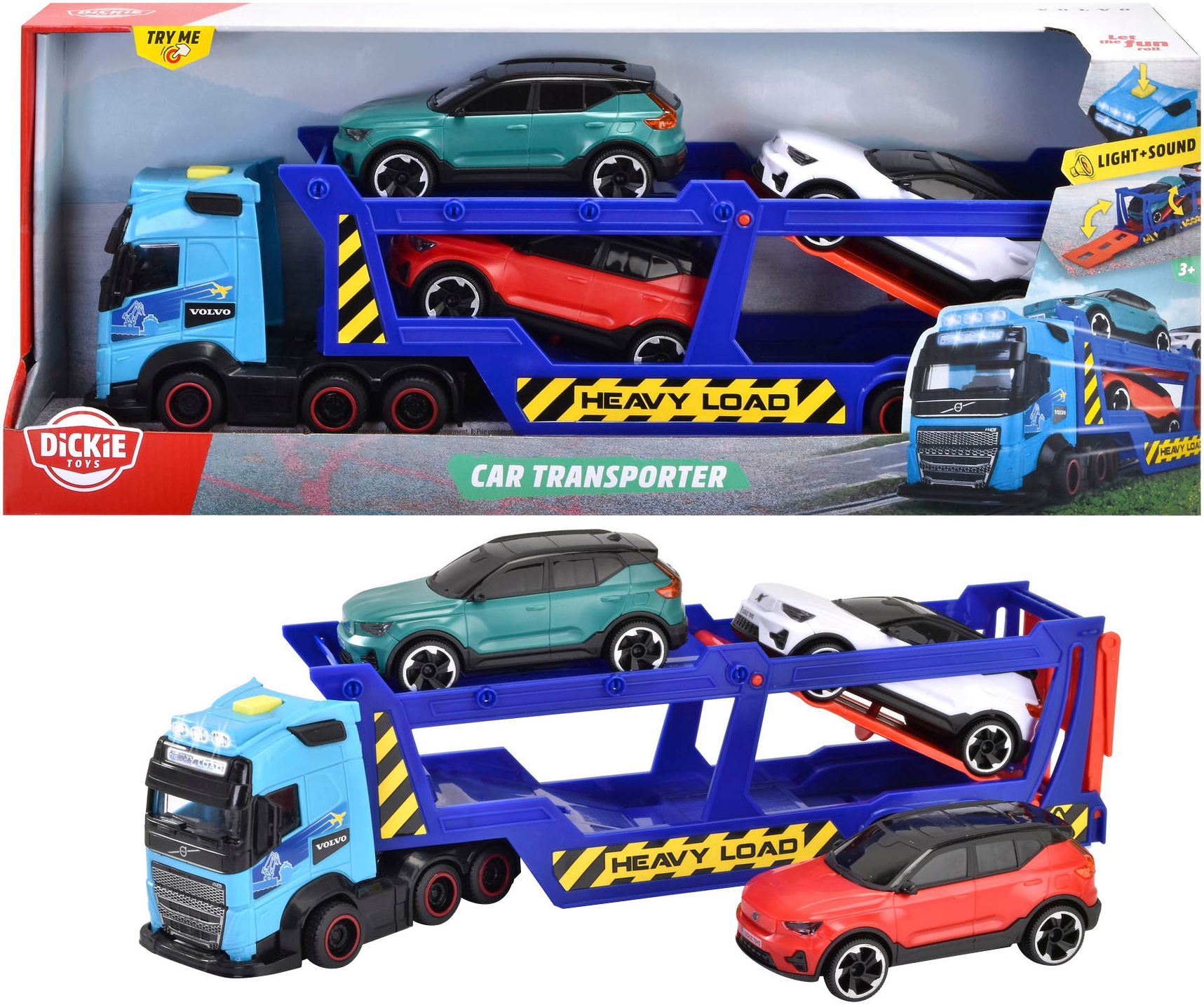 Dickie Toys Spielzeug-LKW »Volvo Auto-Transporter FH 16«, mit Licht und Sound; inkl. 3 Volvo Fahrzeugen