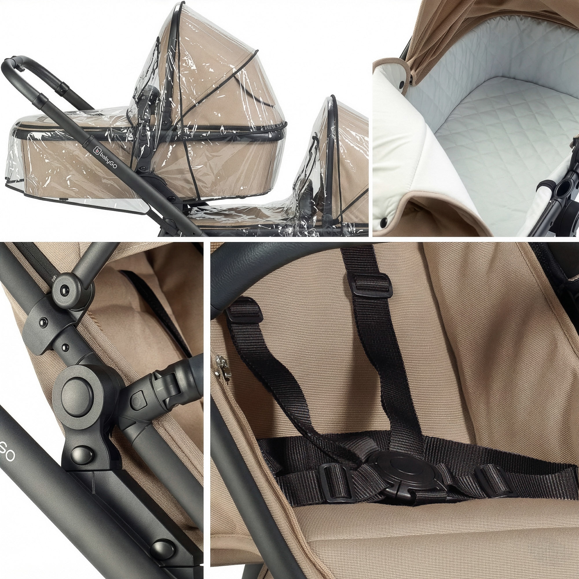 BabyGo Zwillings-Kombikinderwagen »Duo« inkl. Wickeltasche u. 2 Regenhauben