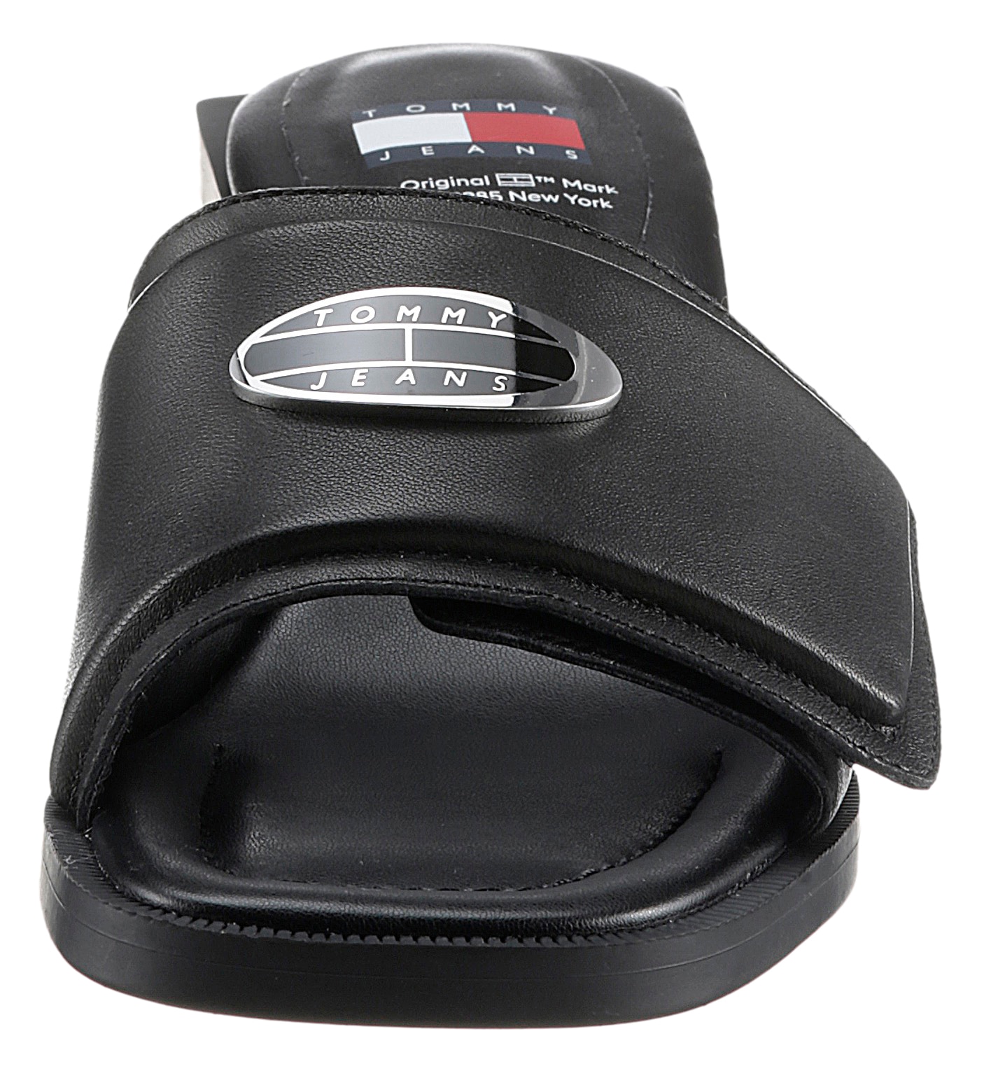 Tommy Jeans Pantolette »THE SOHO HEEL LEATHER«, Partymode, Sommerschuh mit breiter Bandage