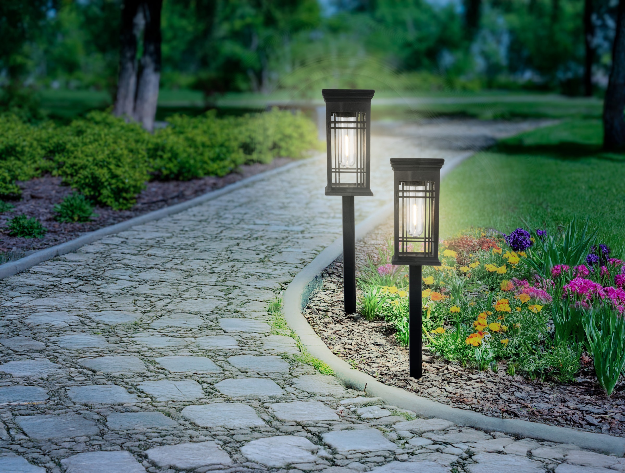 näve LED Solarleuchte »Baskara« LED-Modul 1 Stk. Warmweiß 2er-Set Dekoerdspieß Laterne schwarz, Schiebeschalter, H: 42cm, IP44