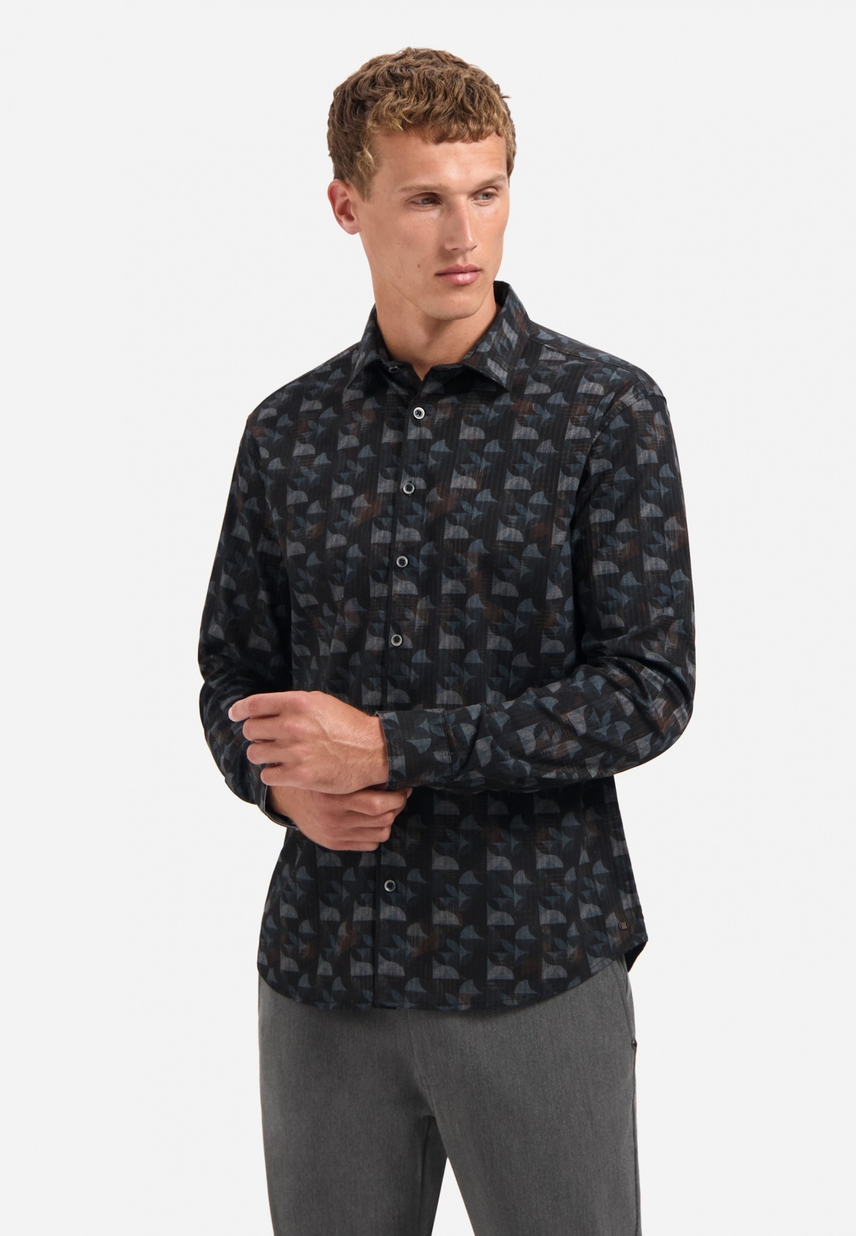 NO EXCESS Langarmhemd "No Excess Bedrucktes Hemd Shirt Allover Printed Stru günstig online kaufen