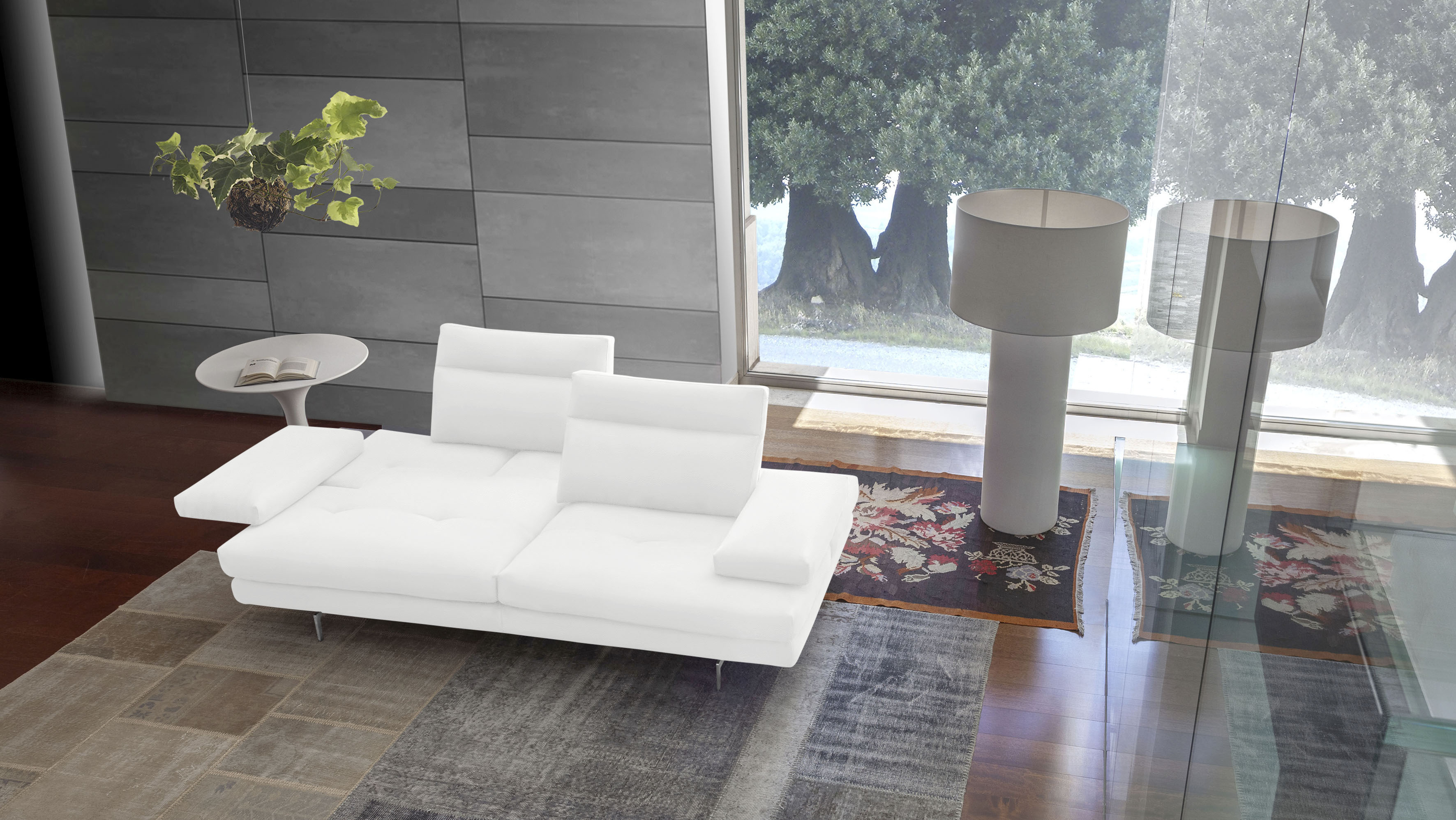 CALIA ITALIA 3,5-Sitzer "Toby Wing, 228 cm breit, Designsofa mit erstklassigem Sitzkomfort" inklusive Sitztiefenverstellung, Füße in Chrom glänzend