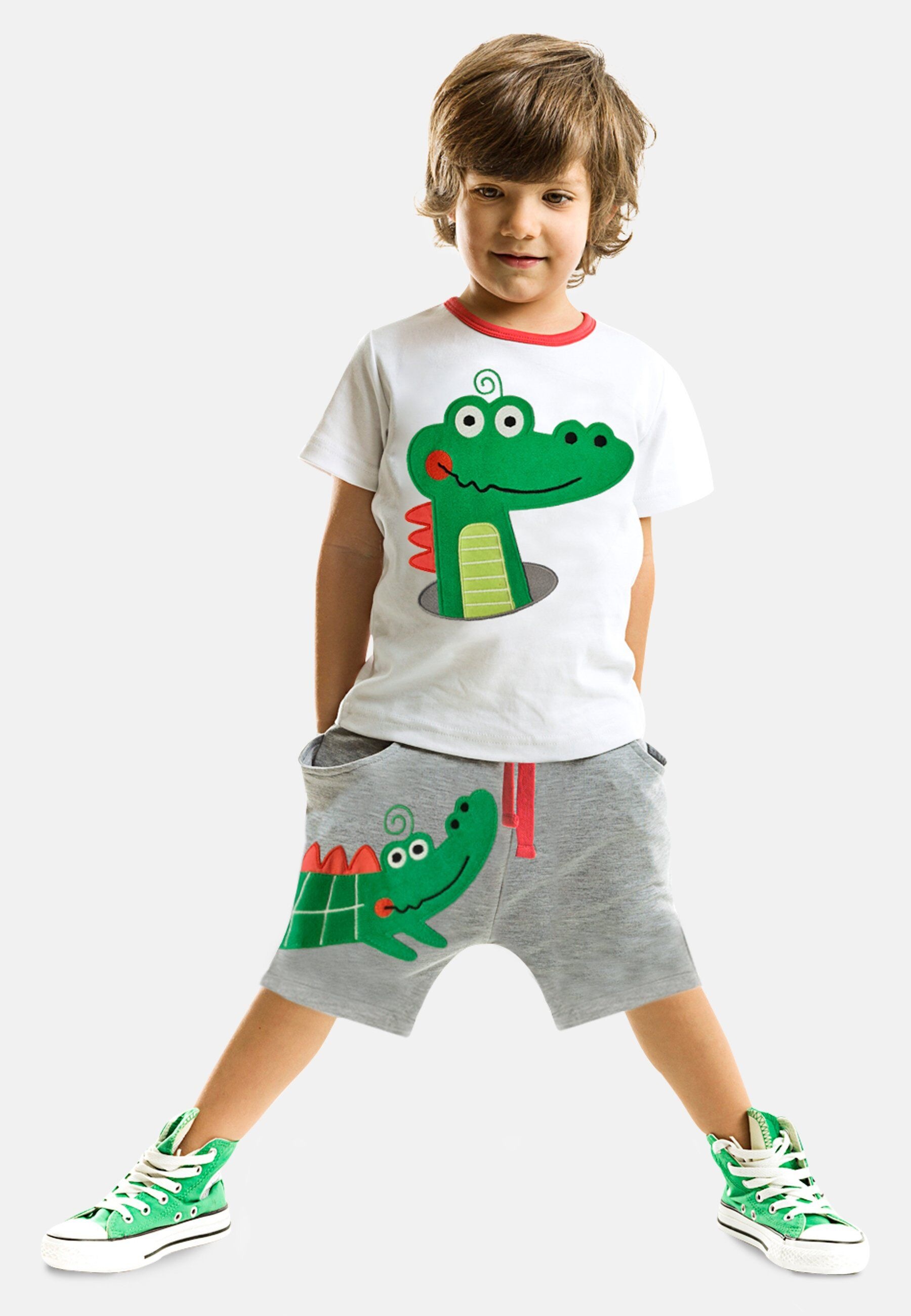Denokids Hausanzug »Crocodile«, (2 tlg.), mit Krokodil-Applikation