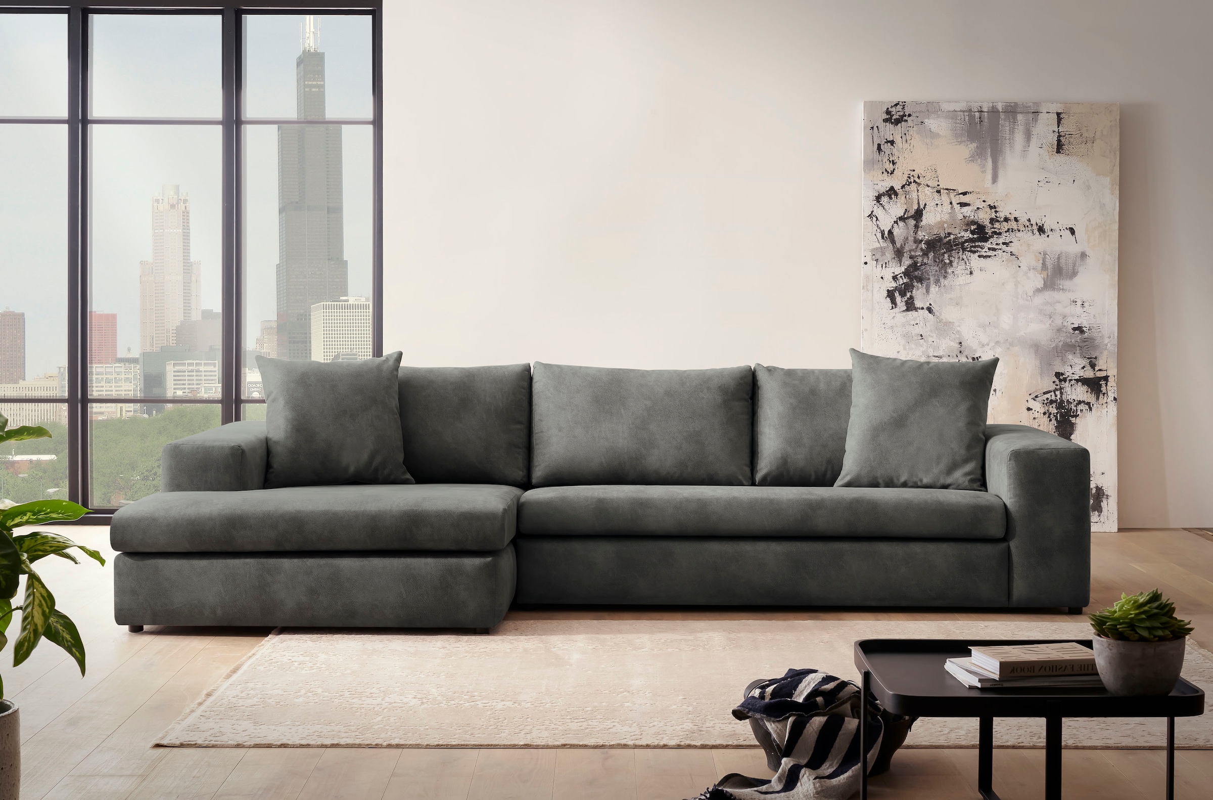 Home affaire Ecksofa "SLEETLAND XXL in Samtvelours oder Vintage-Leder-Optik günstig online kaufen